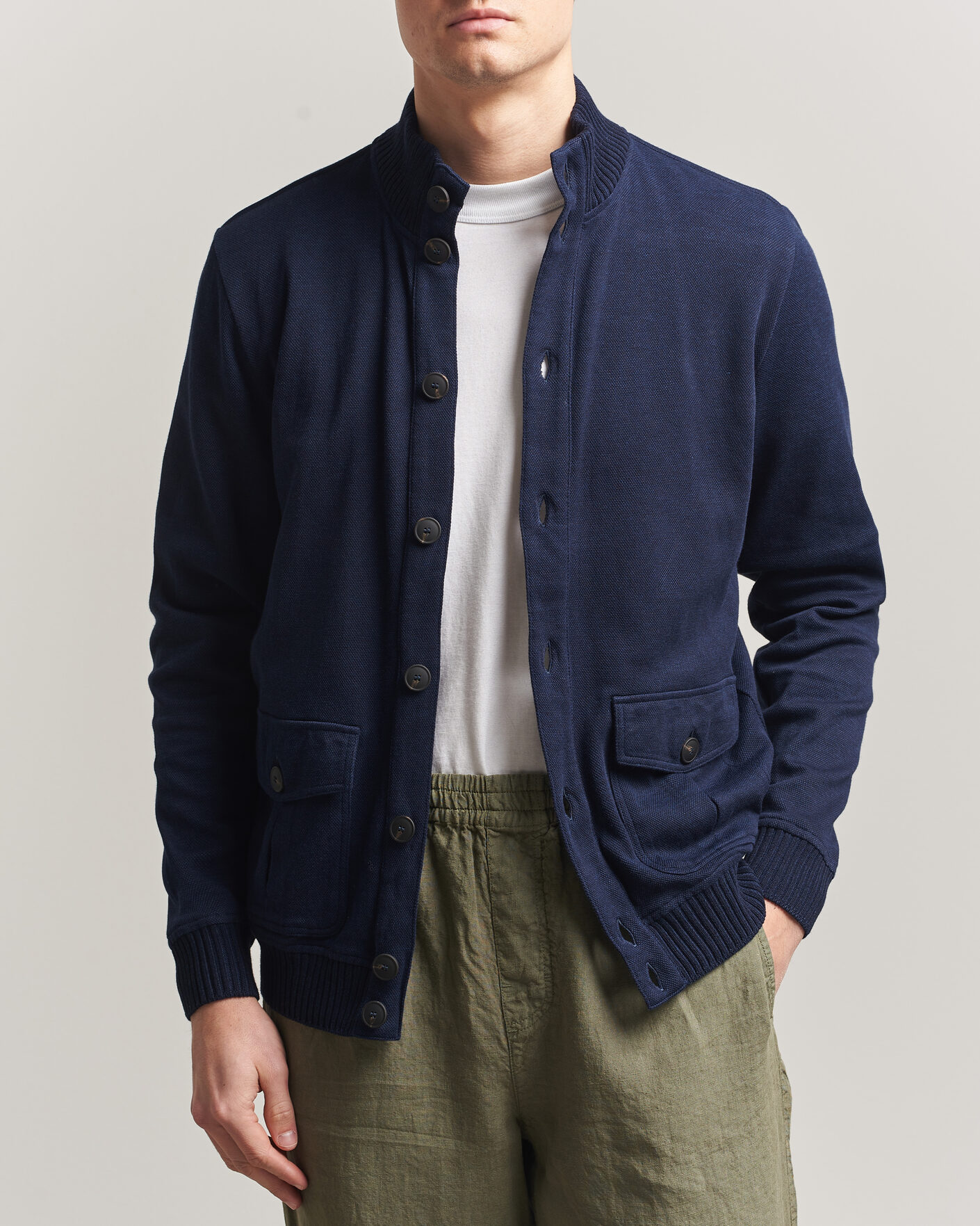 Herren | Jacken | Gran Sasso | Cotton Pocket Knitted Bomber Jacket Navy