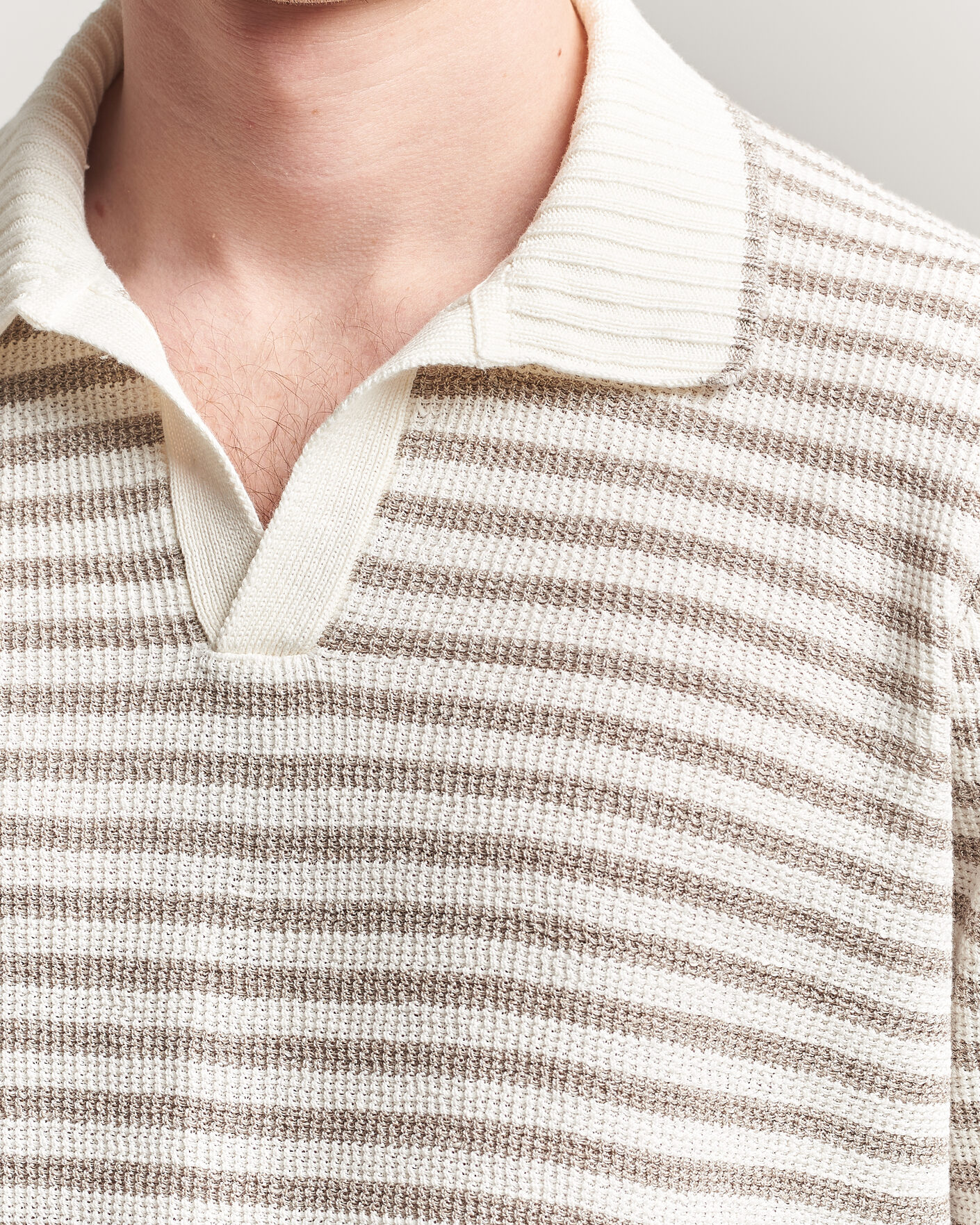 Herren | Pullover | Gran Sasso | Linen/Cotton Knitted Striped Polo Beige/White
