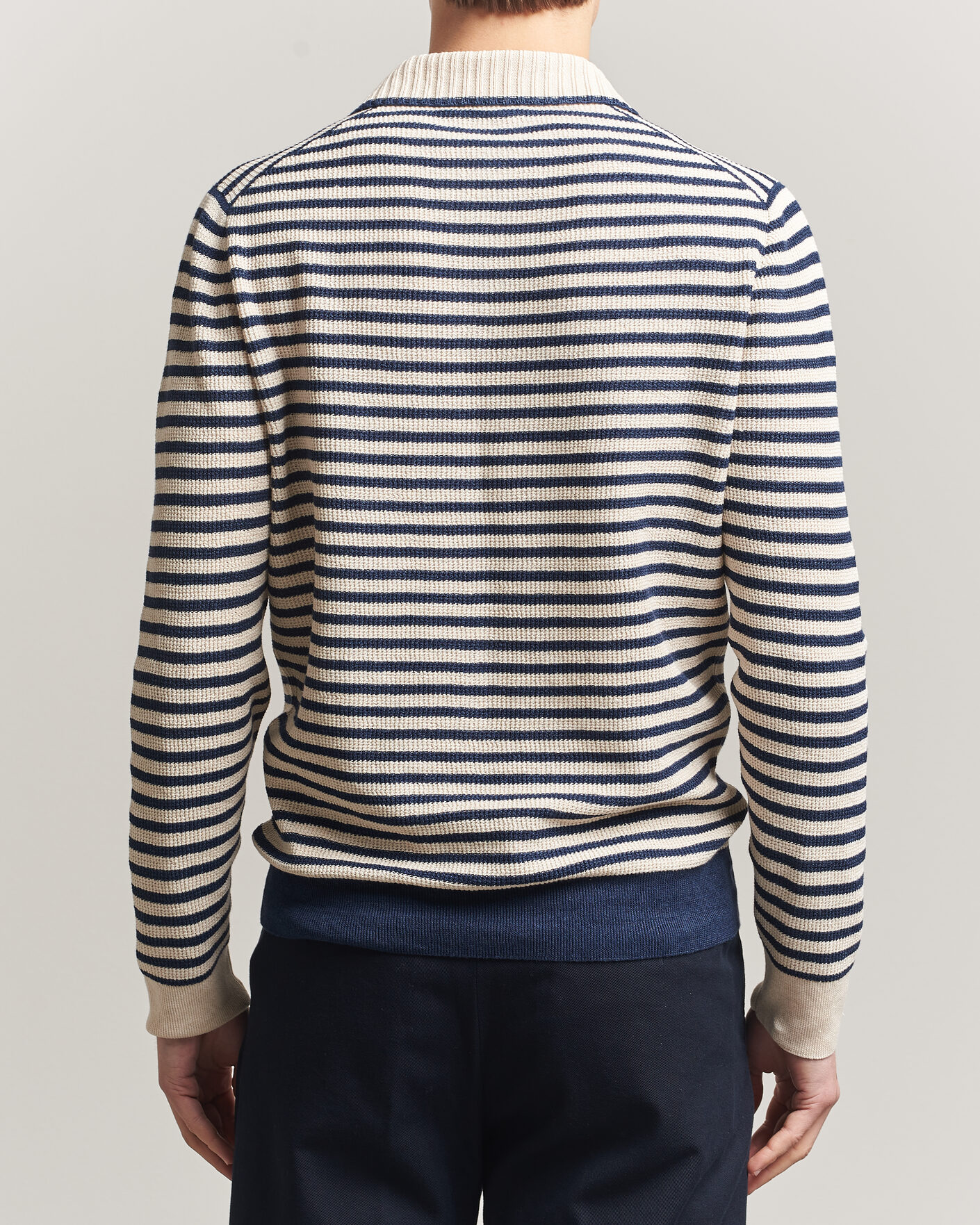 Herren | Pullover | Gran Sasso | Linen/Cotton Knitted Striped Polo Navy/White