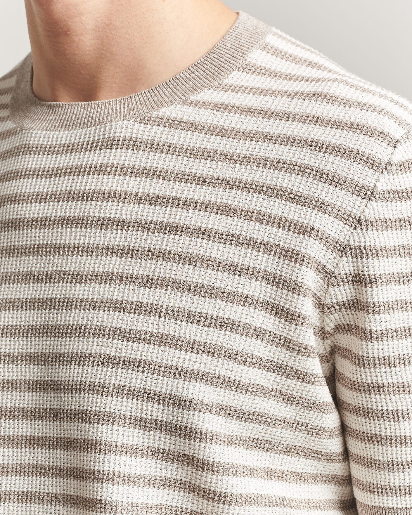 Herren | T-Shirts | Gran Sasso | Linen/Cotton Knitted Striped T-Shirt Beige/White