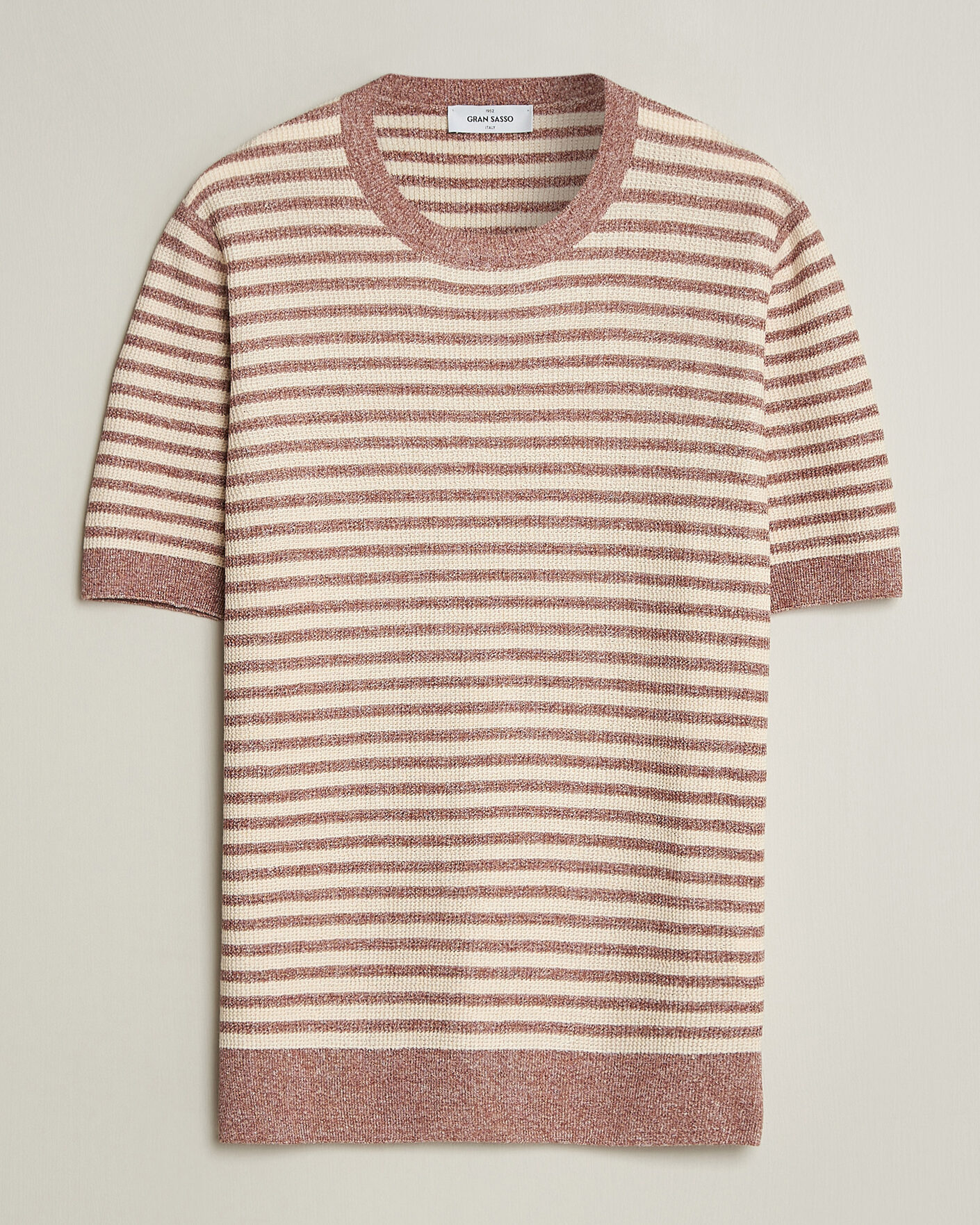Herren | T-Shirts | Gran Sasso | Linen/Cotton Knitted Striped T-Shirt Red/White
