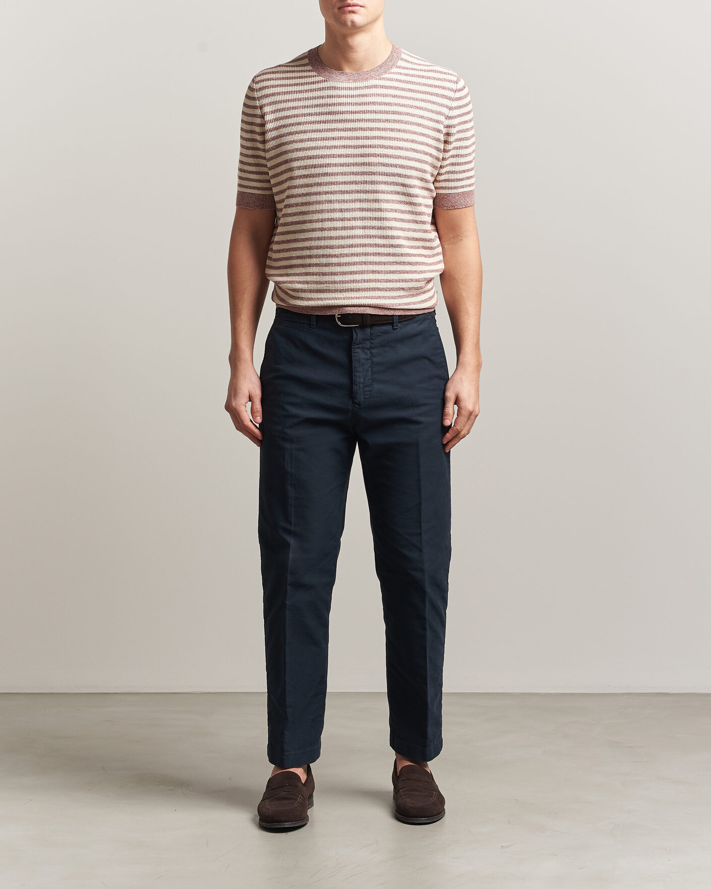 Herren | T-Shirts | Gran Sasso | Linen/Cotton Knitted Striped T-Shirt Red/White