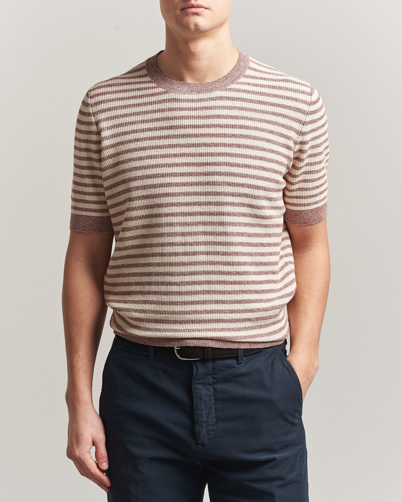 Herren | T-Shirts | Gran Sasso | Linen/Cotton Knitted Striped T-Shirt Red/White