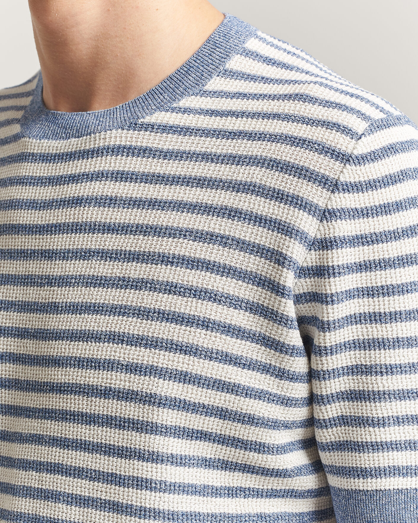 Herren | T-Shirts | Gran Sasso | Linen/Cotton Knitted Striped T-Shirt Blue/White