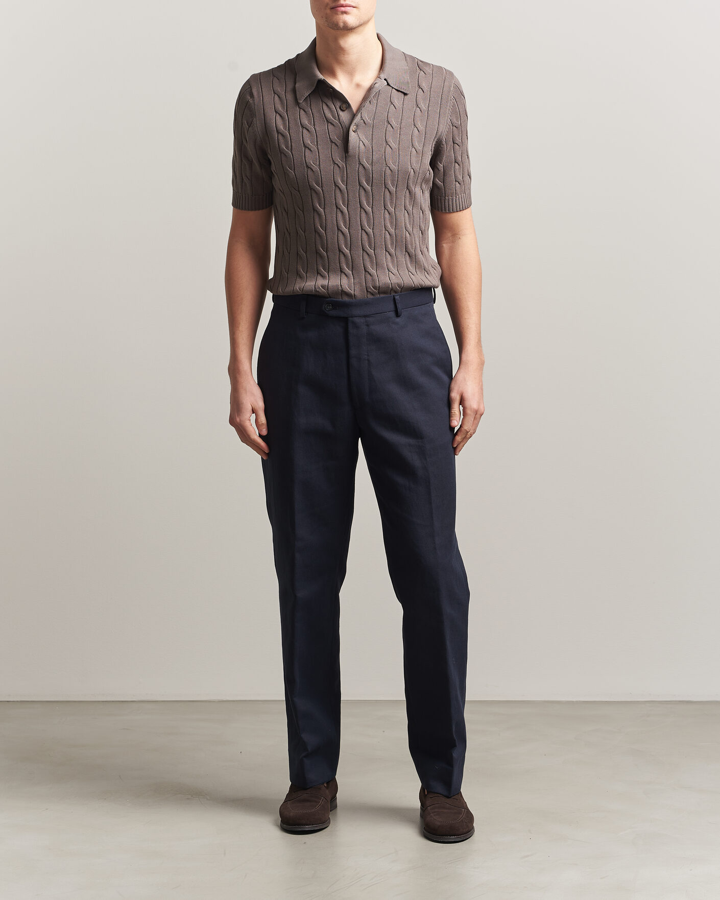 Herren | Poloshirts | Gran Sasso | Cotton Cable Knitted Polo Brown