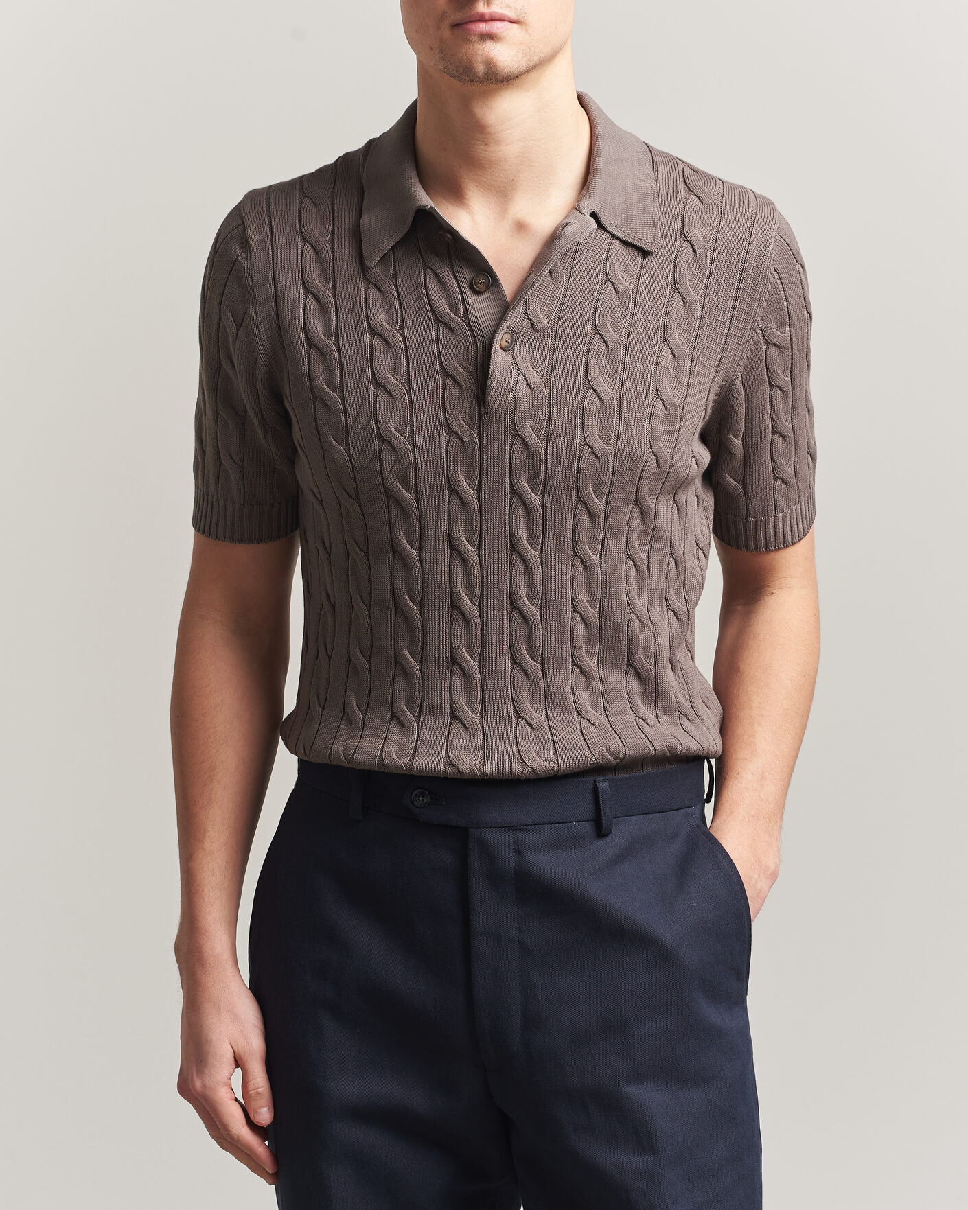 Herren | Poloshirts | Gran Sasso | Cotton Cable Knitted Polo Brown