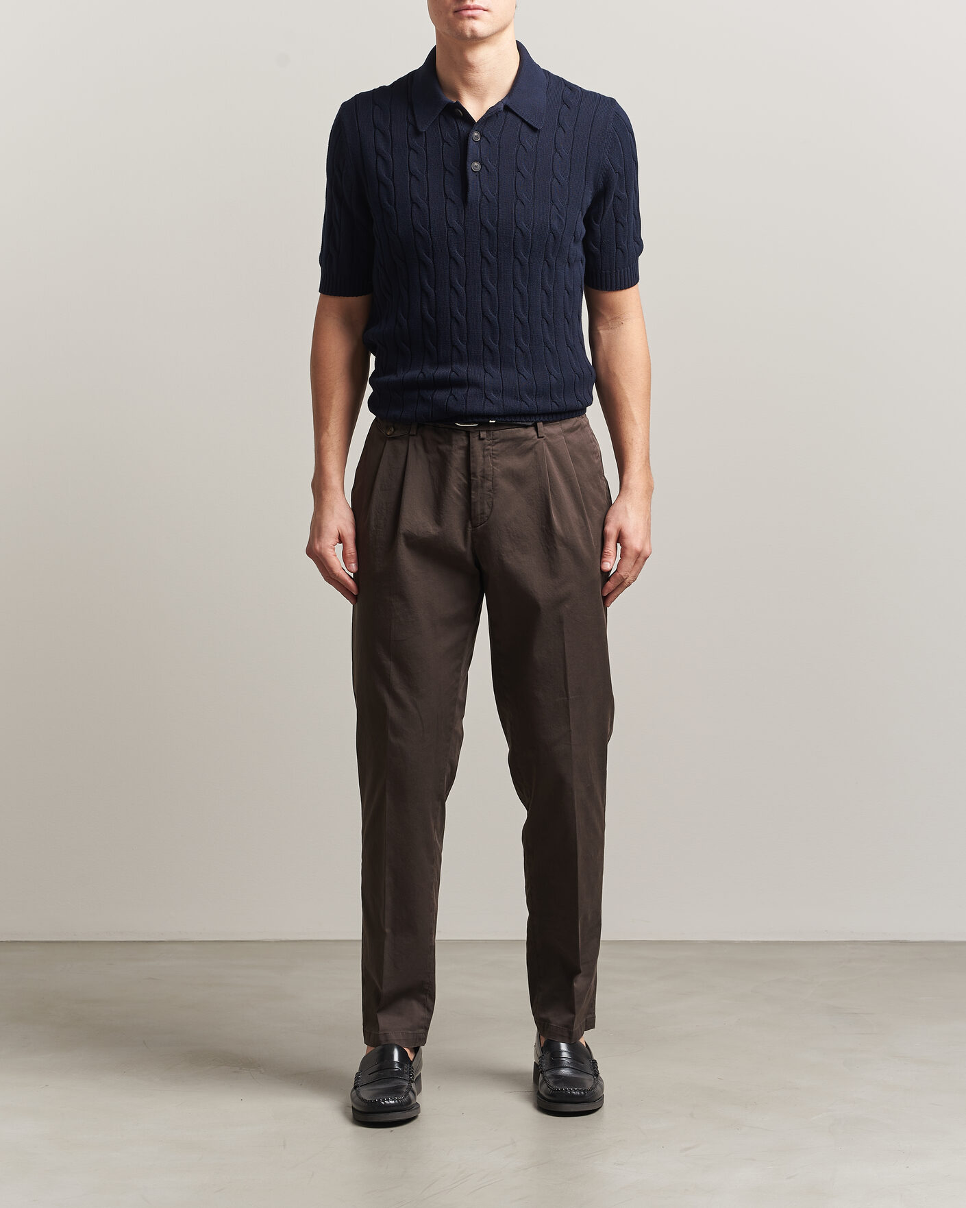 Herren | Poloshirts | Gran Sasso | Cotton Cable Knitted Polo Navy