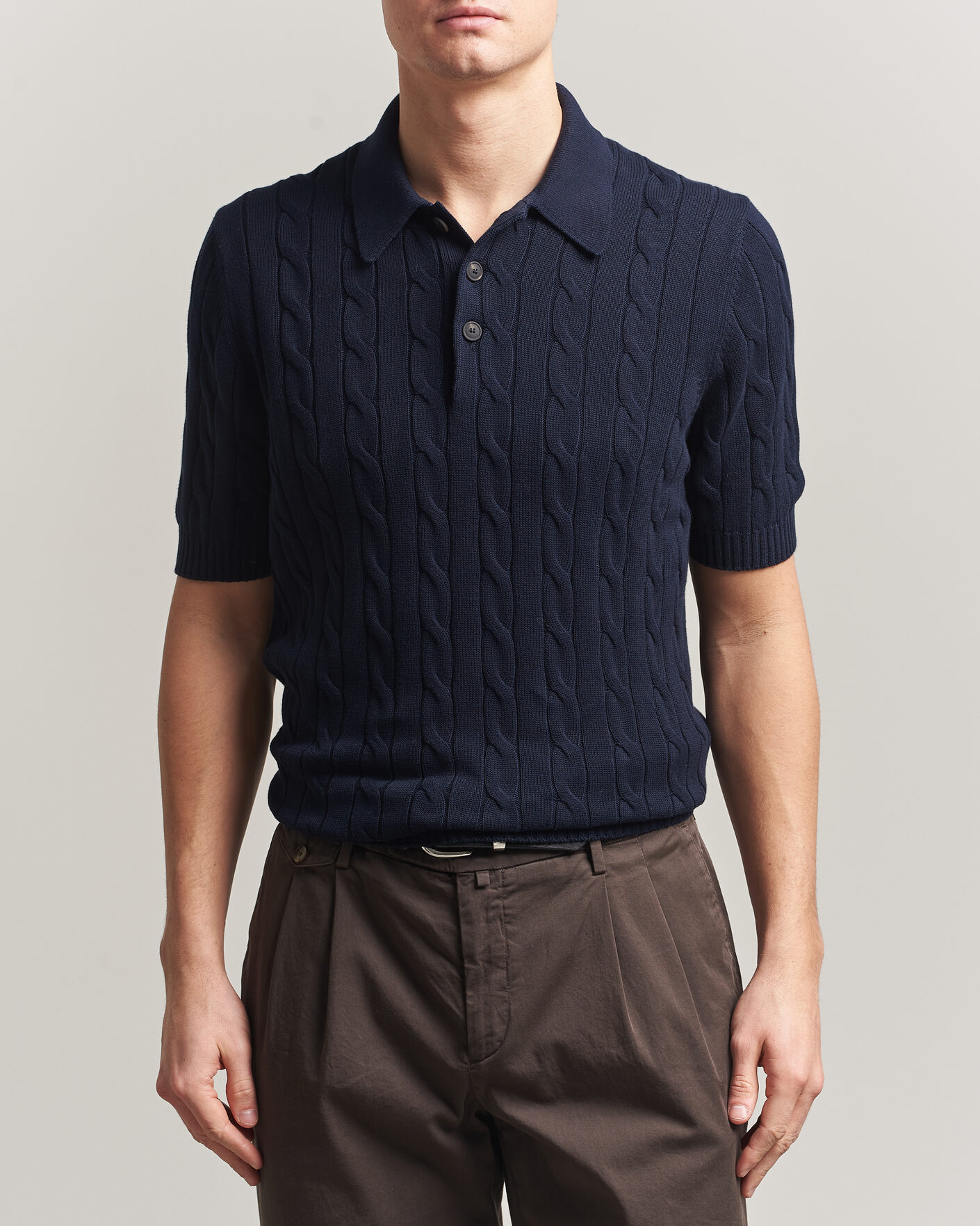 Herren | Poloshirts | Gran Sasso | Cotton Cable Knitted Polo Navy