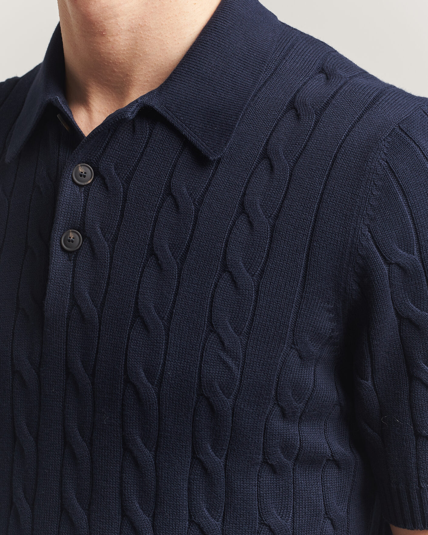 Herren | Poloshirts | Gran Sasso | Cotton Cable Knitted Polo Navy