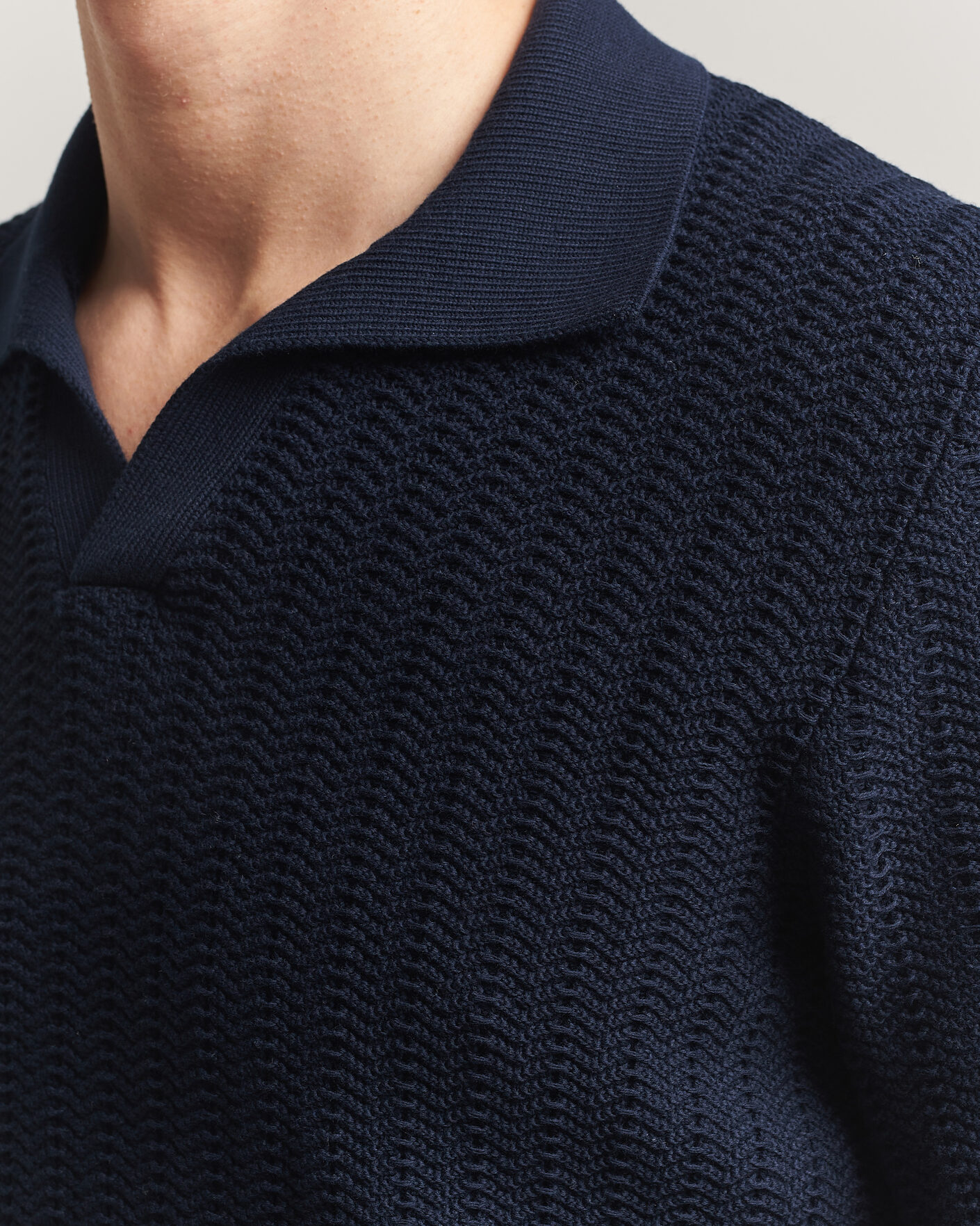 Herren | Poloshirts | Gran Sasso | Cotton Structured Knitted Polo Navy