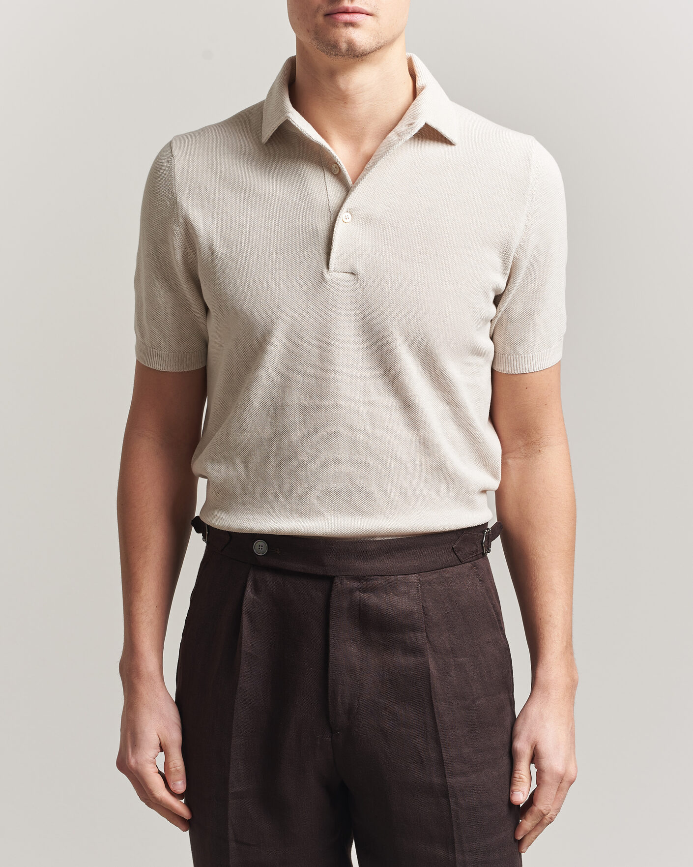 Herren | Poloshirts | Gran Sasso | Cotton Textured Knitted Polo Light Beige