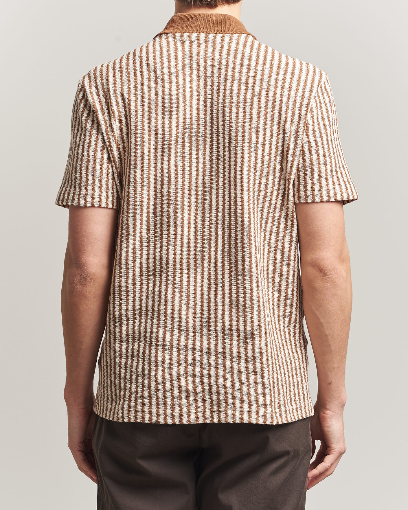 Herren | Hemden | Gran Sasso | Cotton Knitted Striped Resort Shirt Brown/White