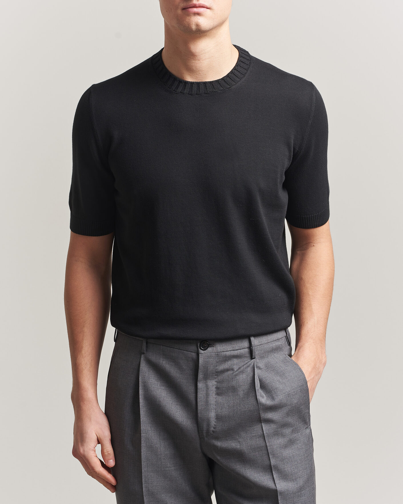 Herren | T-Shirts | Gran Sasso | Cotton Heavy Knitted Crew Neck T-Shirt Black
