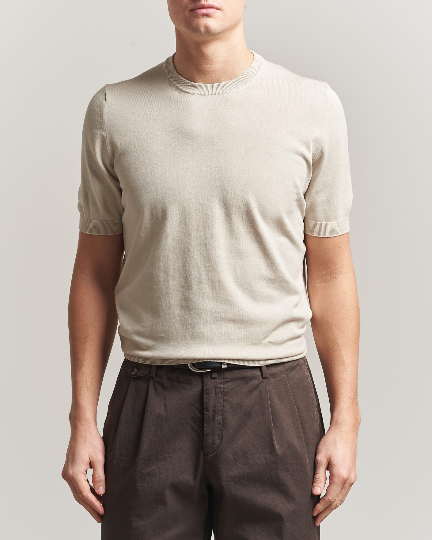 Herren | T-Shirts | Gran Sasso | Cotton Knitted Crew Neck T-Shirt Beige Melange