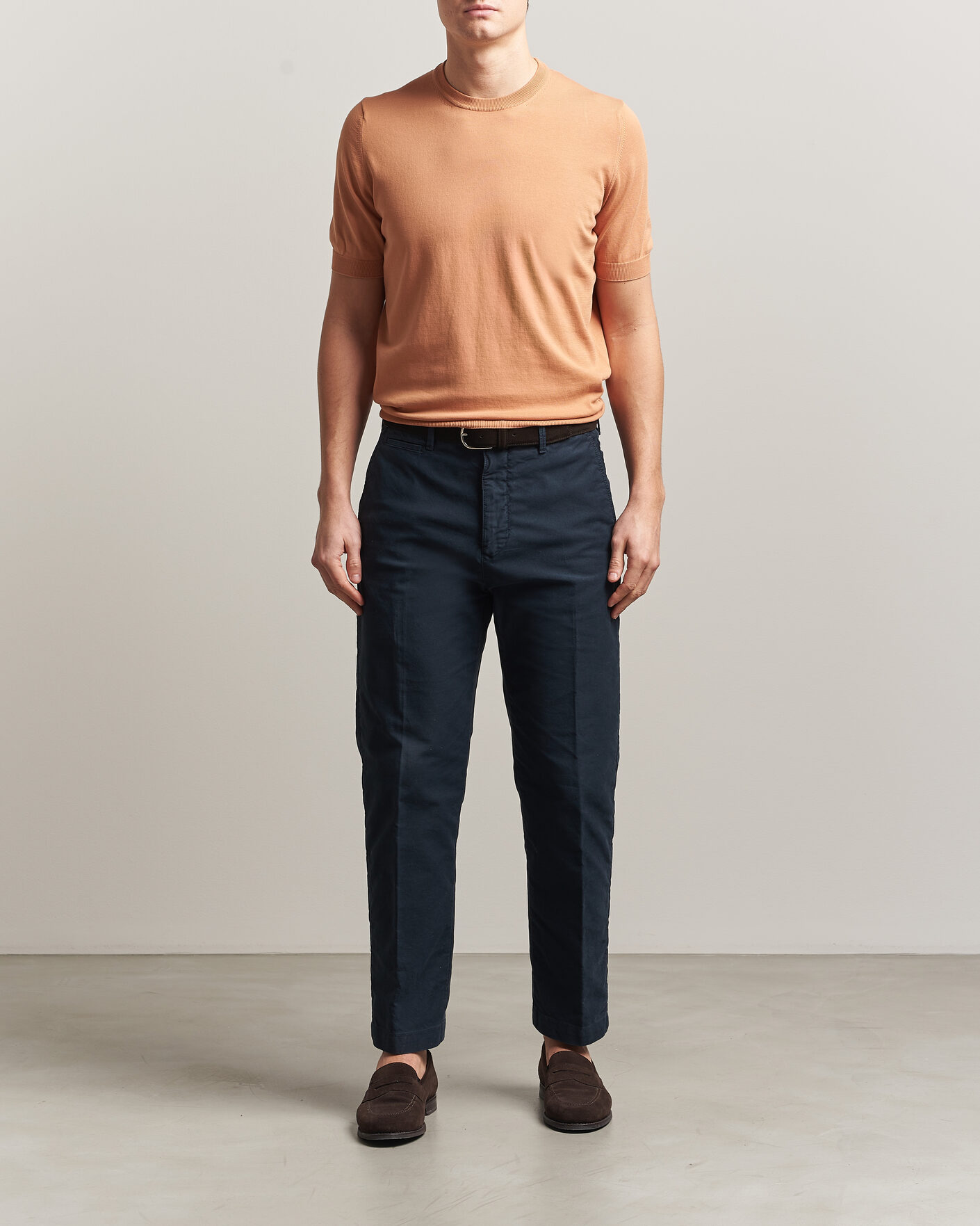Herren | T-Shirts | Gran Sasso | Cotton Knitted Crew Neck T-Shirt Apricot Orange Melange