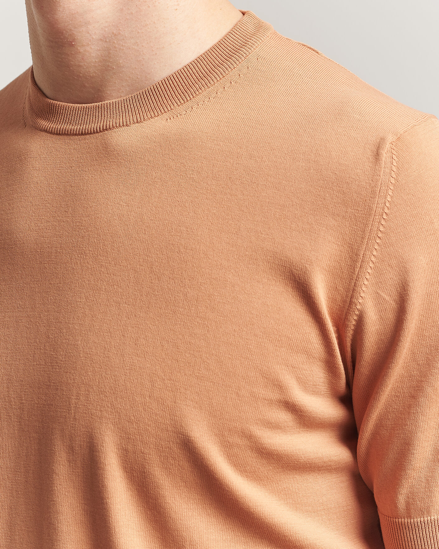 Herren | T-Shirts | Gran Sasso | Cotton Knitted Crew Neck T-Shirt Apricot Orange Melange