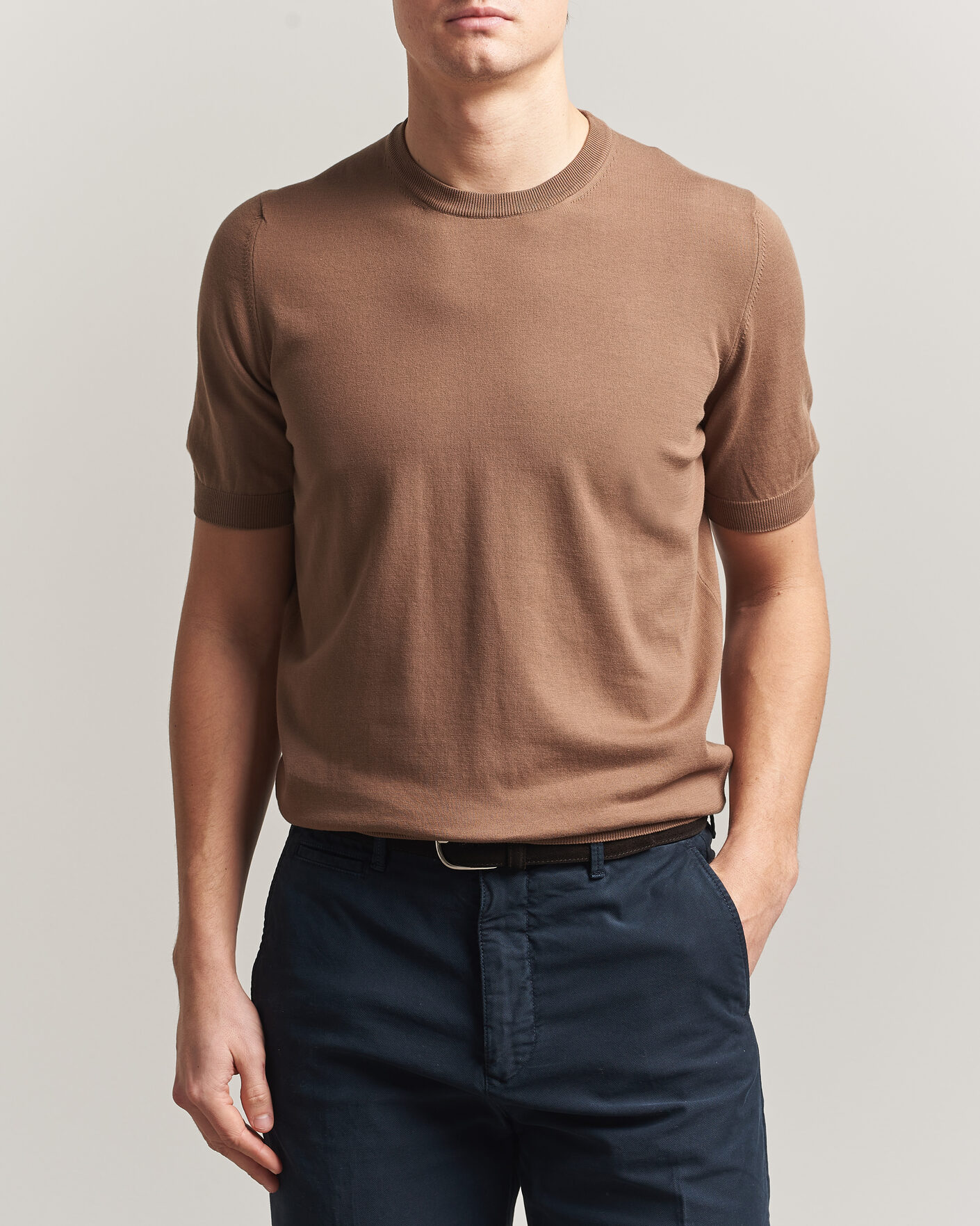 Herren | T-Shirts | Gran Sasso | Cotton Knitted Crew Neck T-Shirt Brown