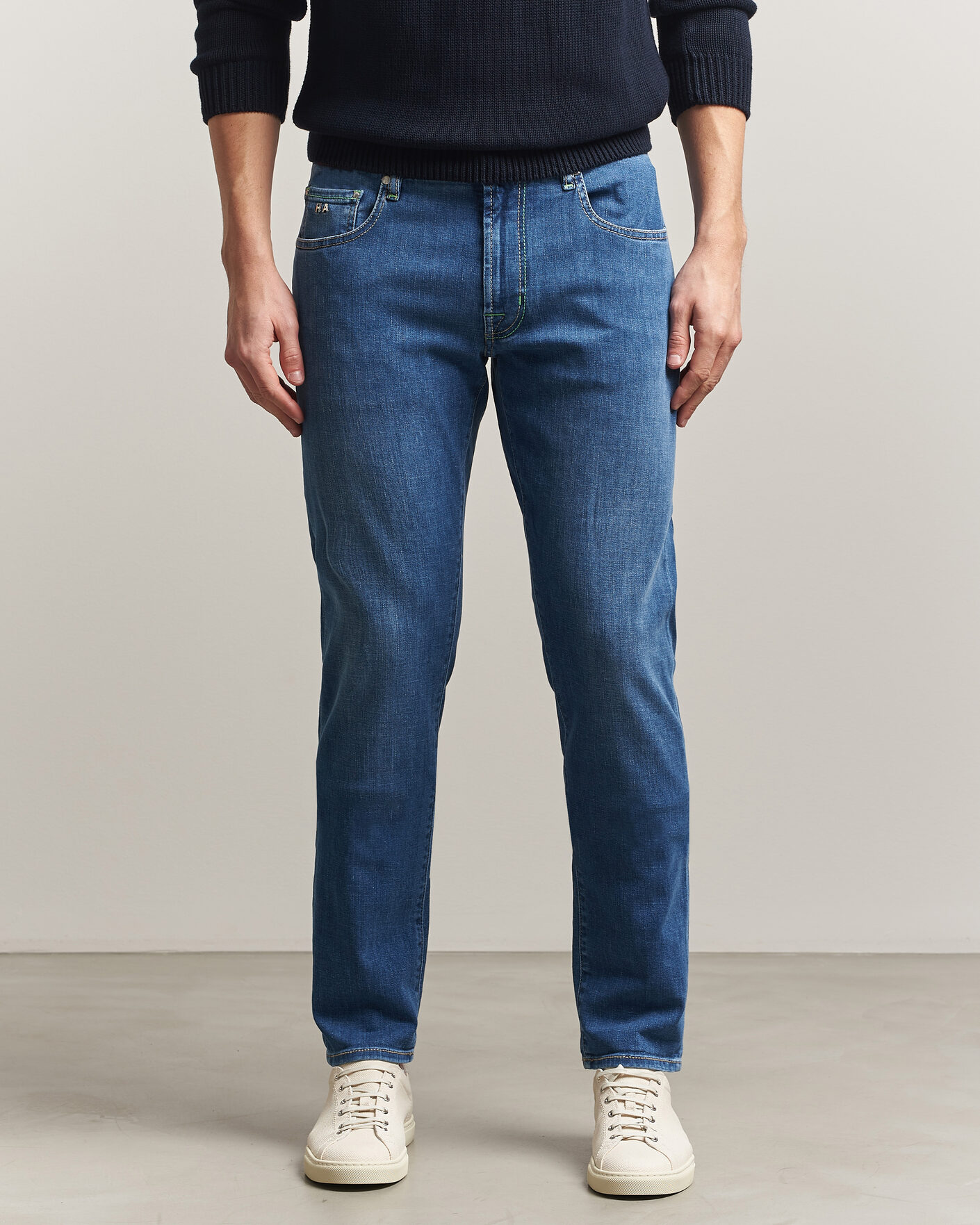 Herren | Hosen | Tramarossa | Michelangelo Contrast Seam Stretch Jeans Mid Blue