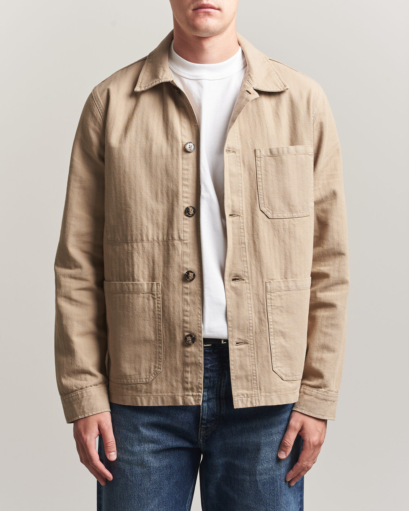 Herren | Hemden | A Day's March | Original Herringbone Overshirt Desert Taupe