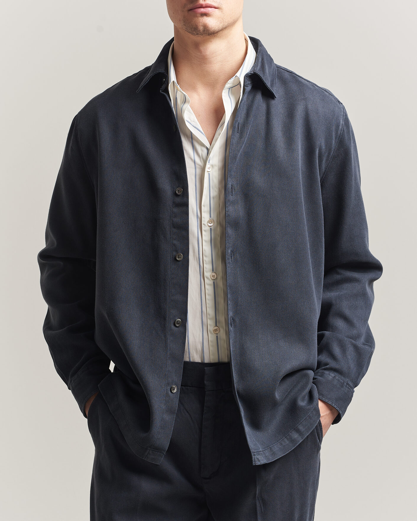 Herren | Hemden | A Day's March | Clean Cut Lyocell Shirt Navy