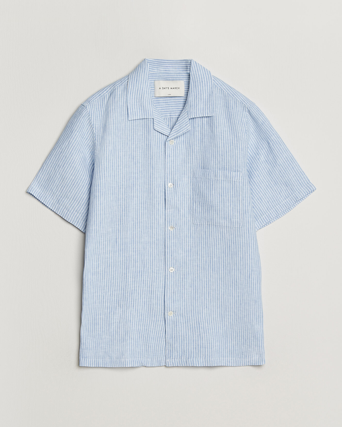 Herren | Hemden | A Day's March | Yamu Striped Linen Short Sleeve Shirt Light Blue
