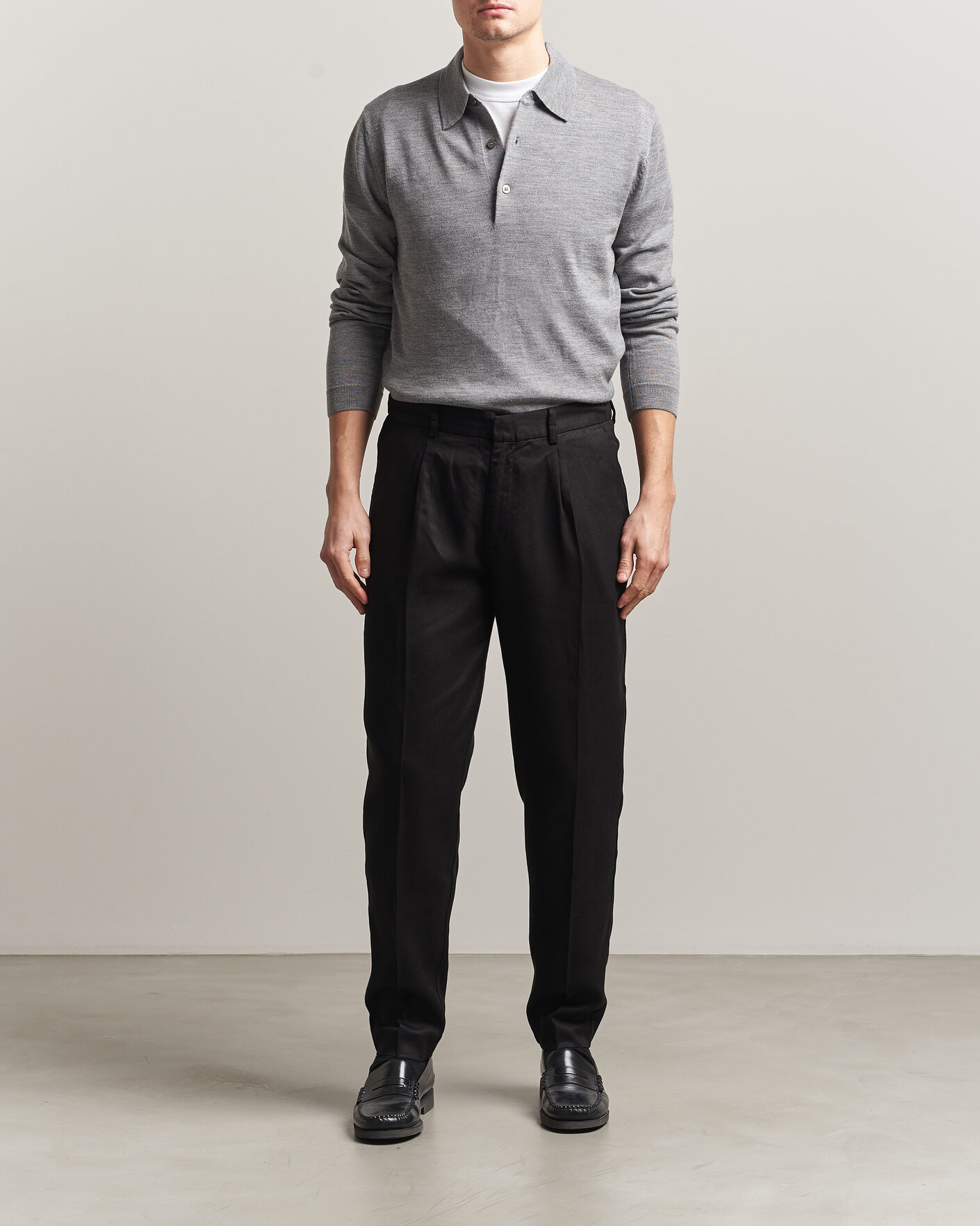 Herren | Pullover | A Day's March | Ambroz Merino Polo Grey Melange