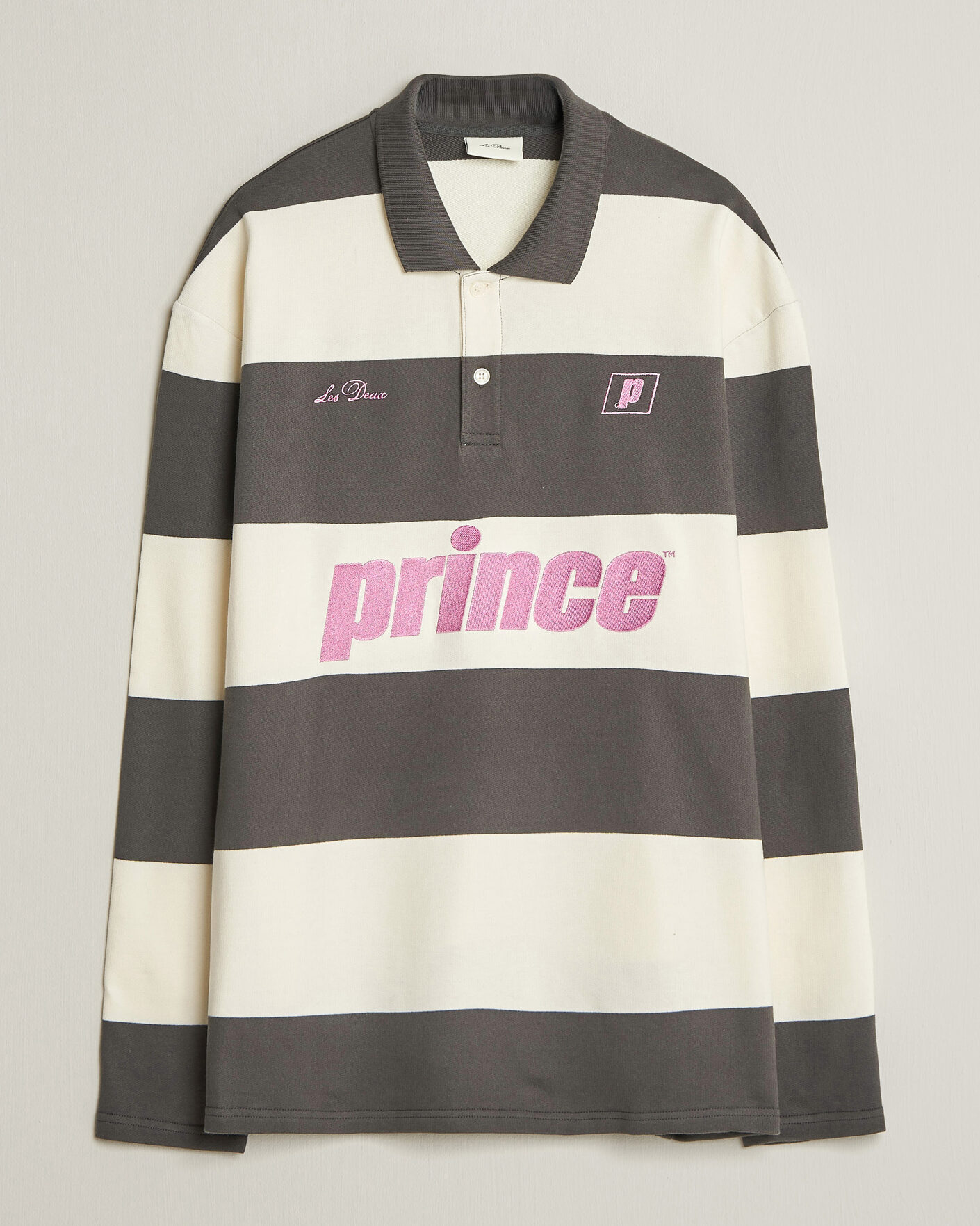 Herren | Pullover | LES DEUX | Prince Striped Long Sleeve Polo Raven Gray