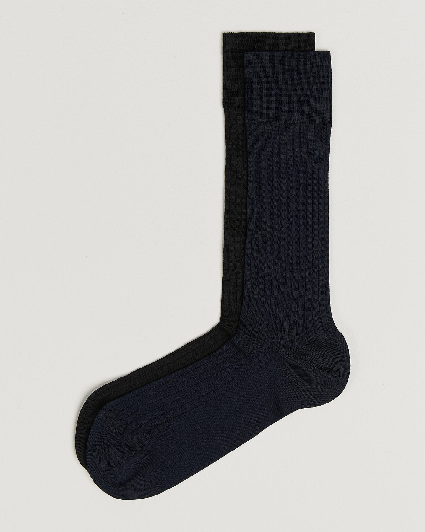 Herren | Unterwäsche | Myrqvist | 2-Pack Axel Ribbed Cotton Sock Black/Navy
