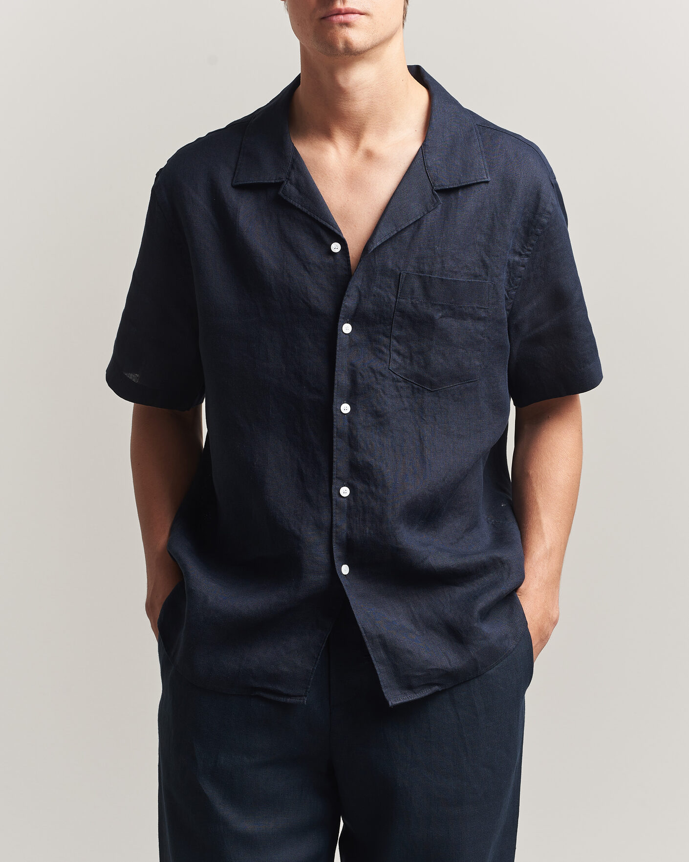 Herren | Hemden | J.Lindeberg | Elio Linen Short Sleeve Shirt Navy