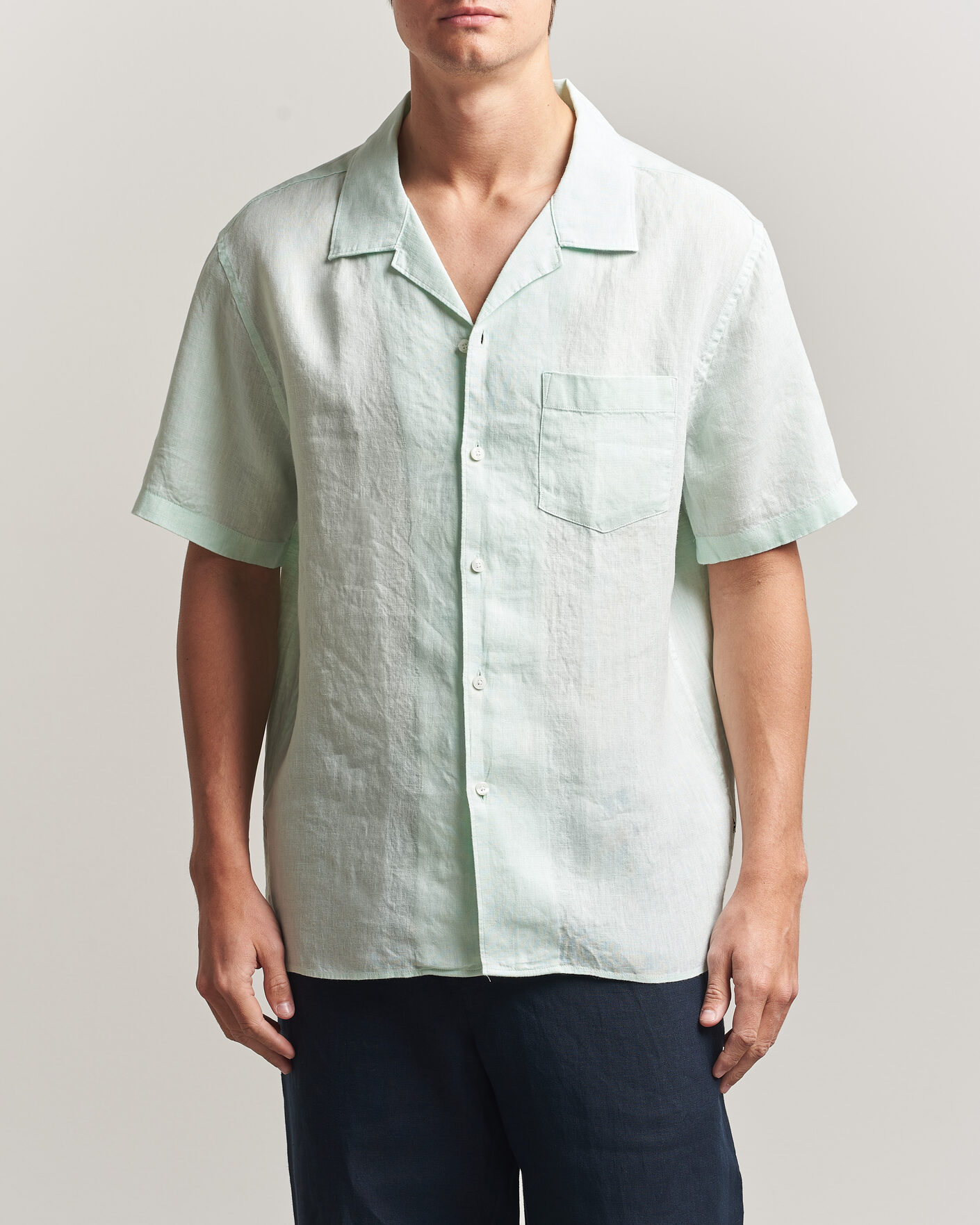 Herren | Hemden | J.Lindeberg | Elio Linen Short Sleeve Shirt Bay Green