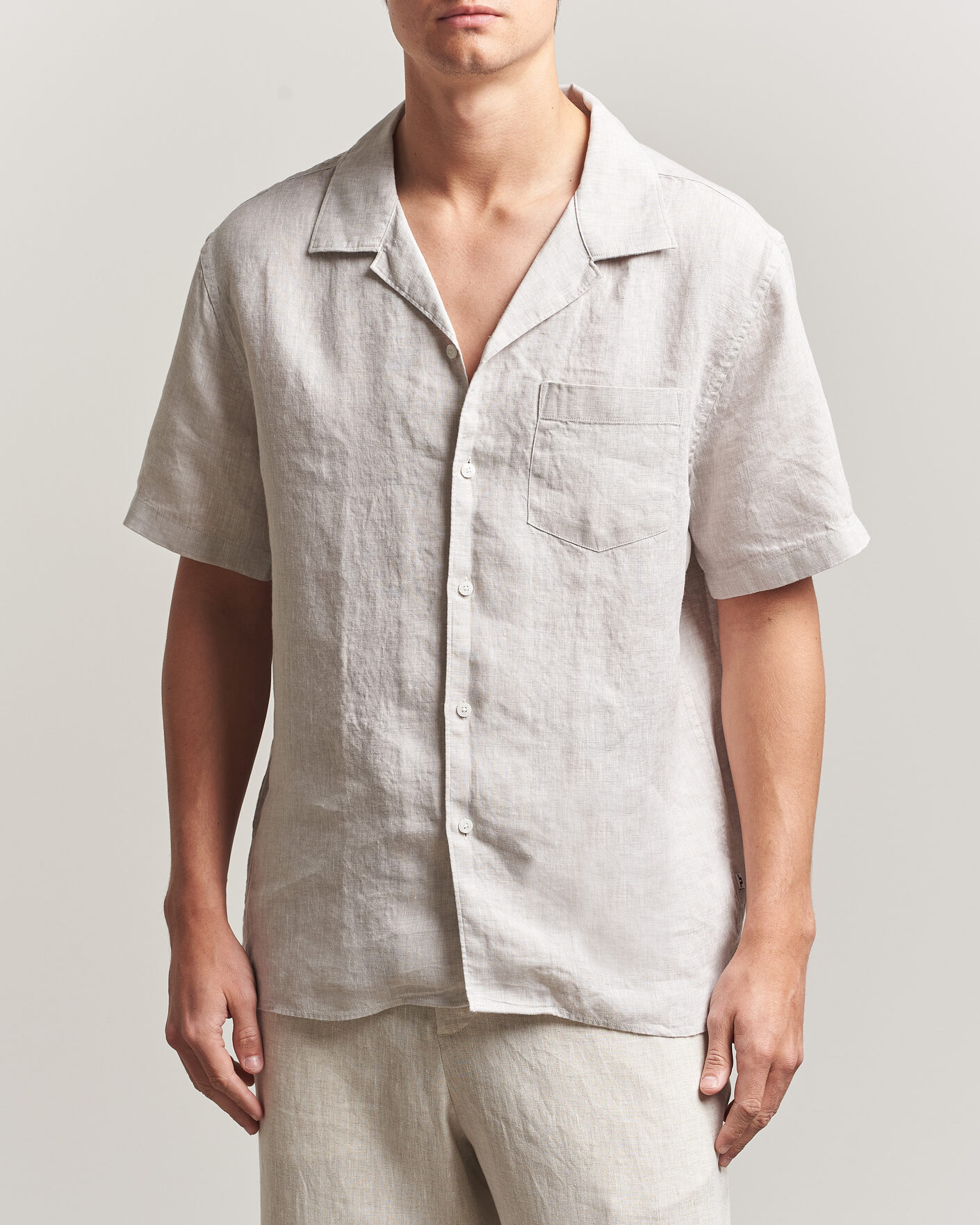 Herren | Hemden | J.Lindeberg | Elio Linen Short Sleeve Shirt Moonbeam