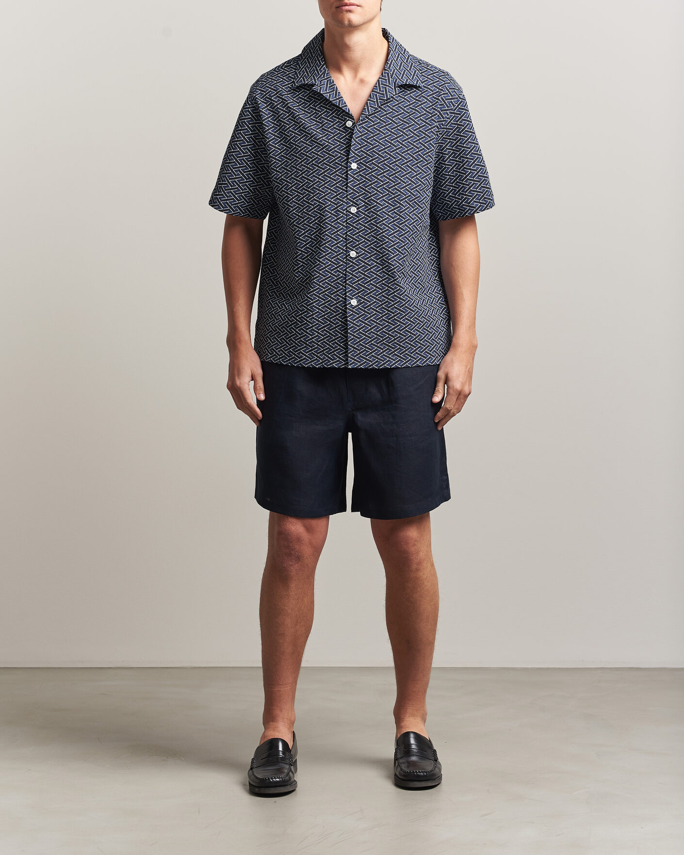 Herren | Hemden | J.Lindeberg | Donso Geo Printed Resort Shirt Estate Navy