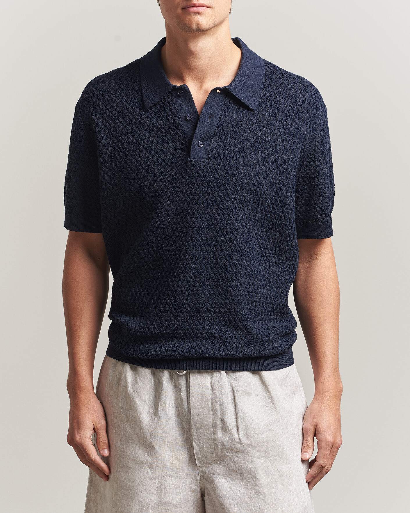 Herren | Poloshirts | J.Lindeberg | Jacques Structured Knitted Polo Navy