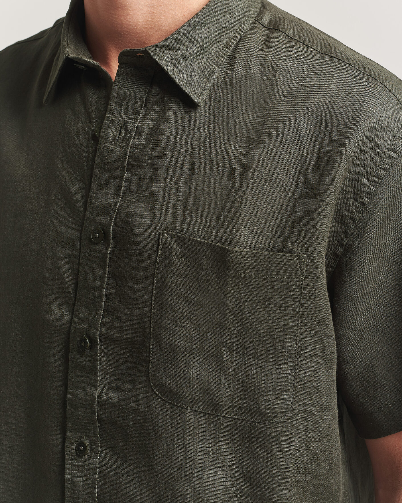 Herren | Hemden | NN07 | Deon Linen Short Sleeve Shirt Dark Army