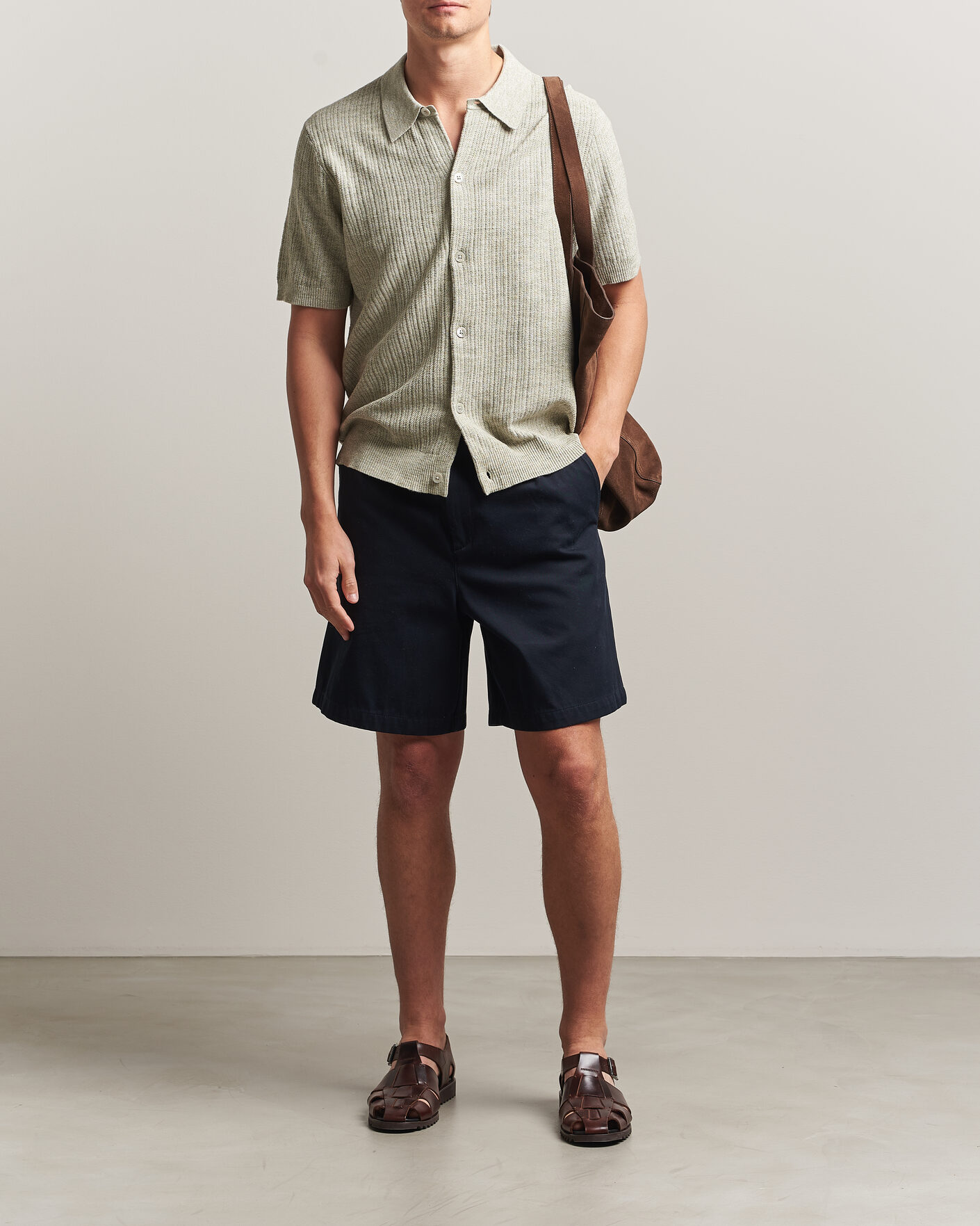 Herren | Hemden | NN07 | Nolan Knitted Short Sleeve Shirt Sage Green