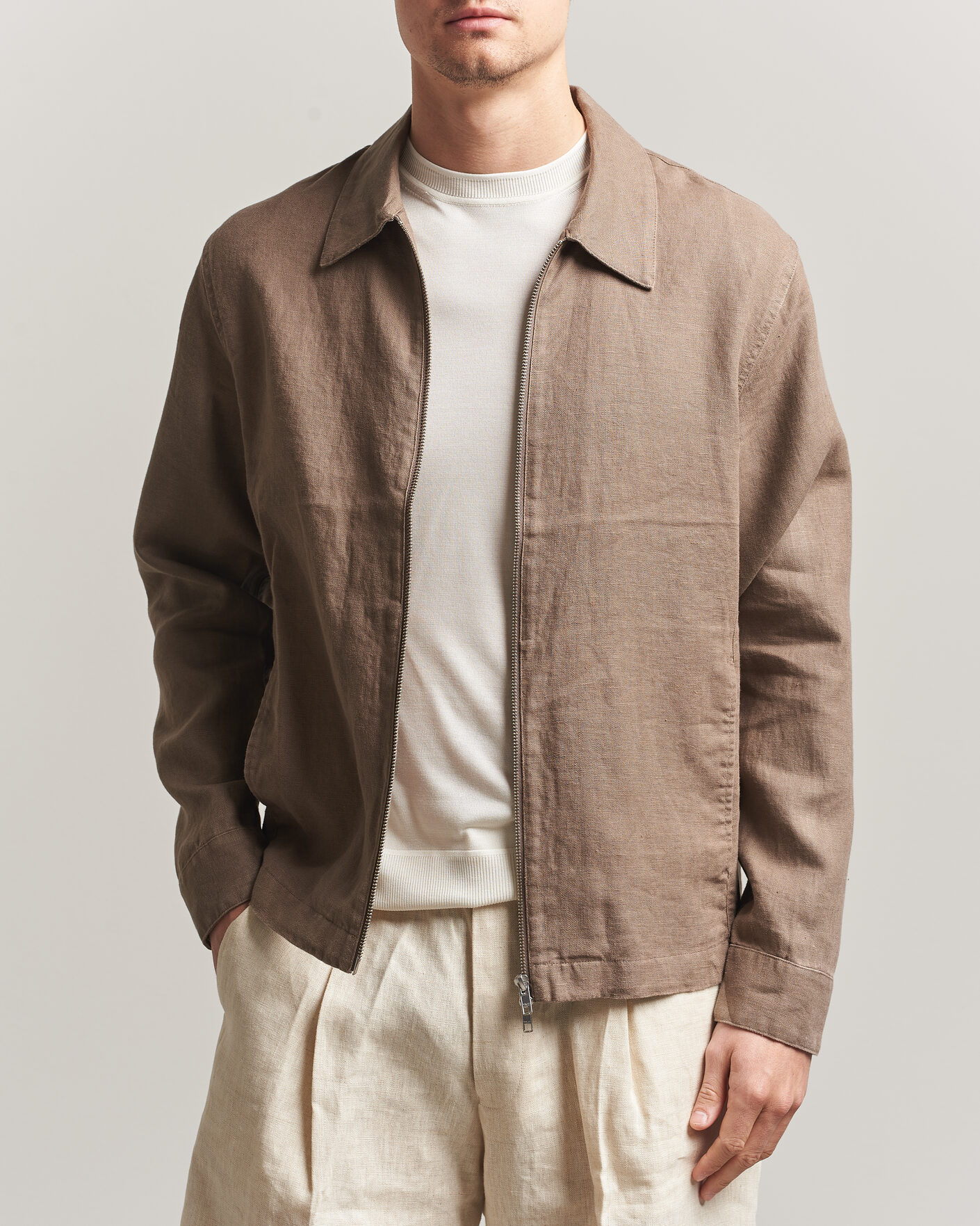 Herren | Hemden | NN07 | Alban Linen Full Zip Overshirt Clay Mirage