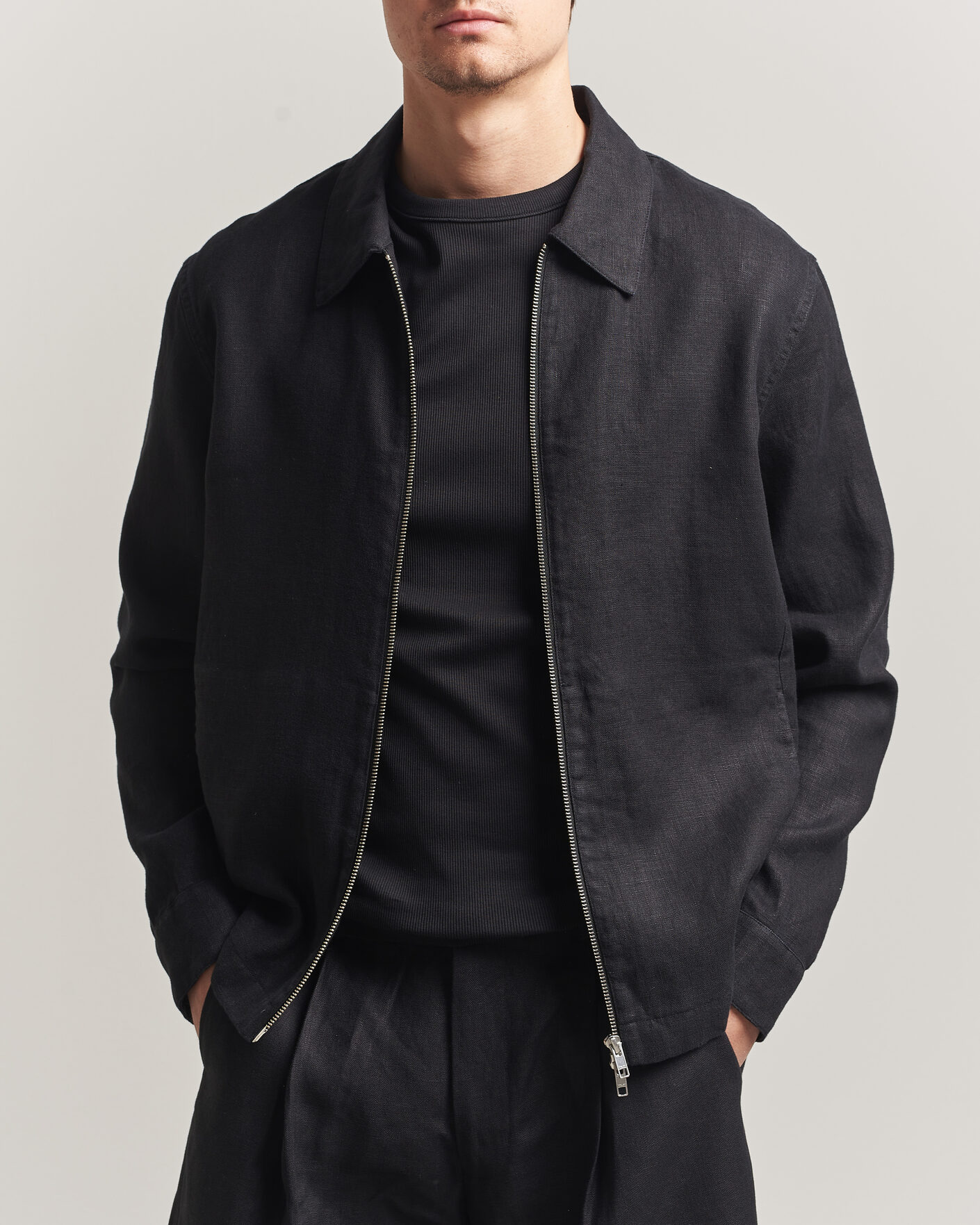 Herren | Hemden | NN07 | Alban Linen Full Zip Overshirt Black