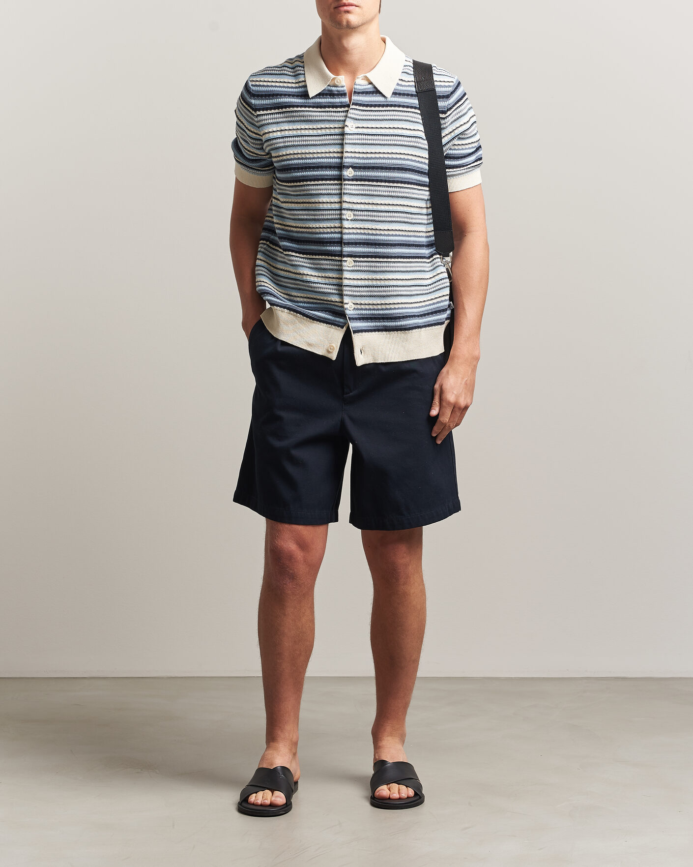 Herren | Hemden | NN07 | Nolan Striped Knitted Short Sleeve Shirt Navy Multi