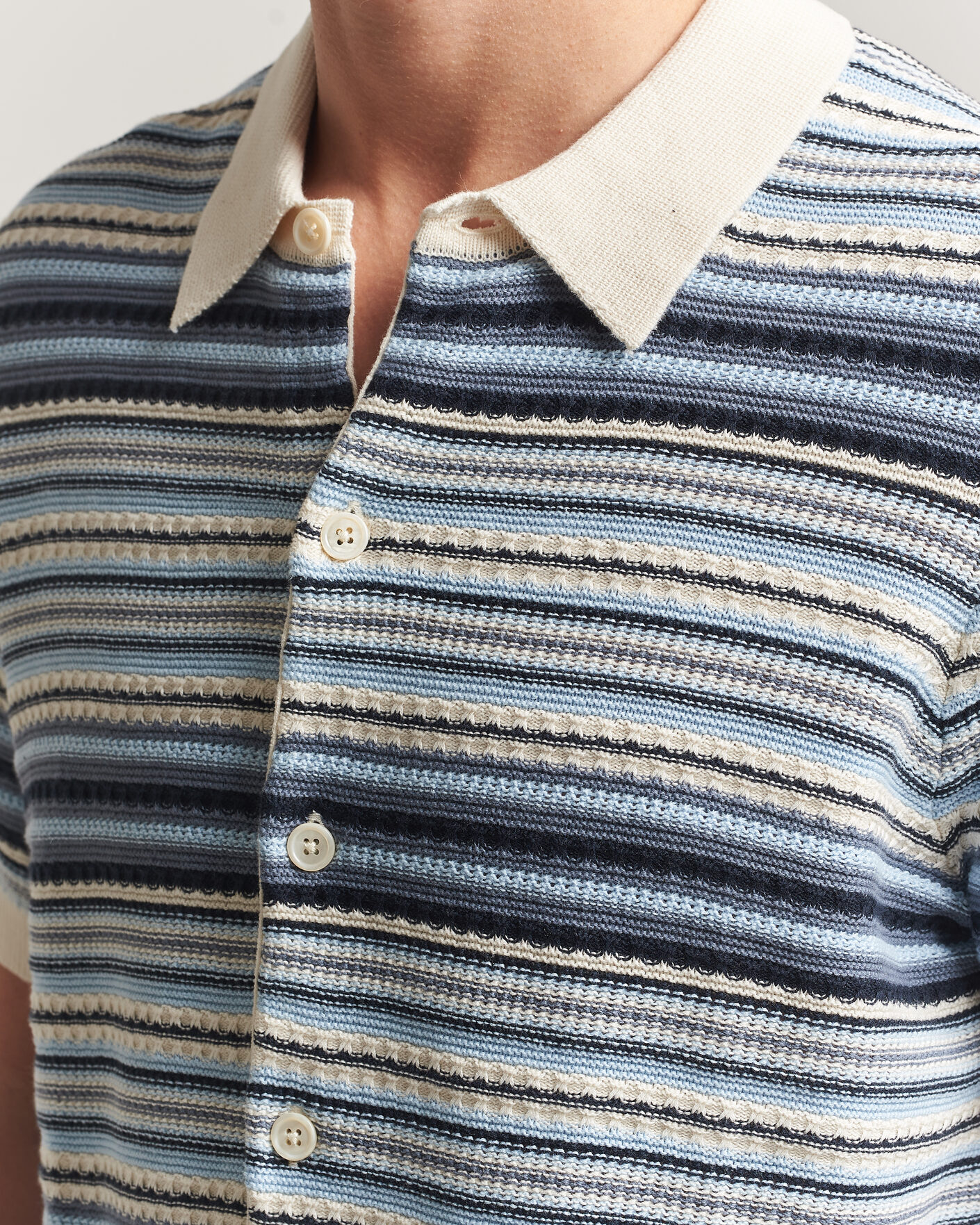 Herren | Hemden | NN07 | Nolan Striped Knitted Short Sleeve Shirt Navy Multi