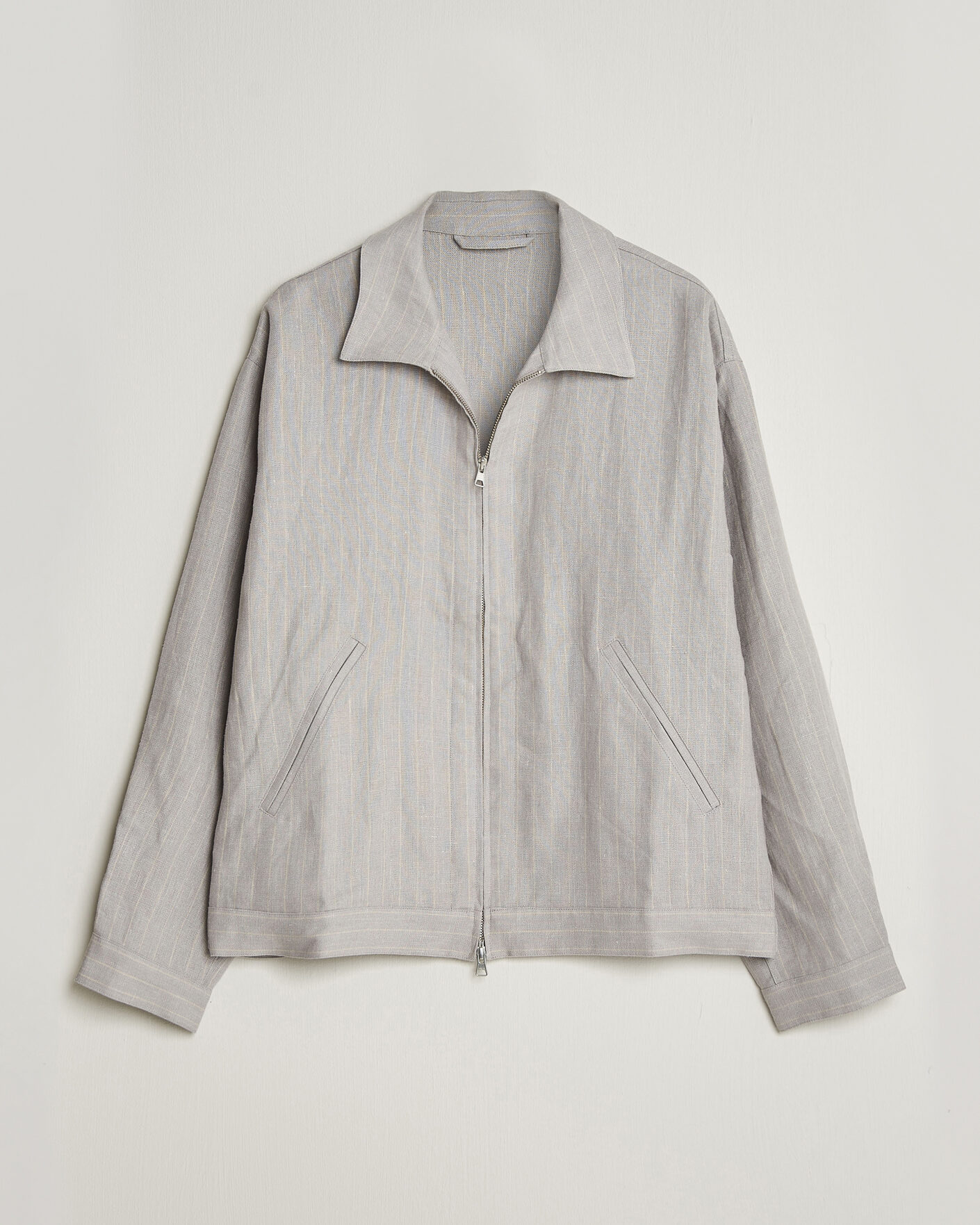 Herren |  | NN07 | Petrus Pinstriped Linen Full Zip Overshirt Grey