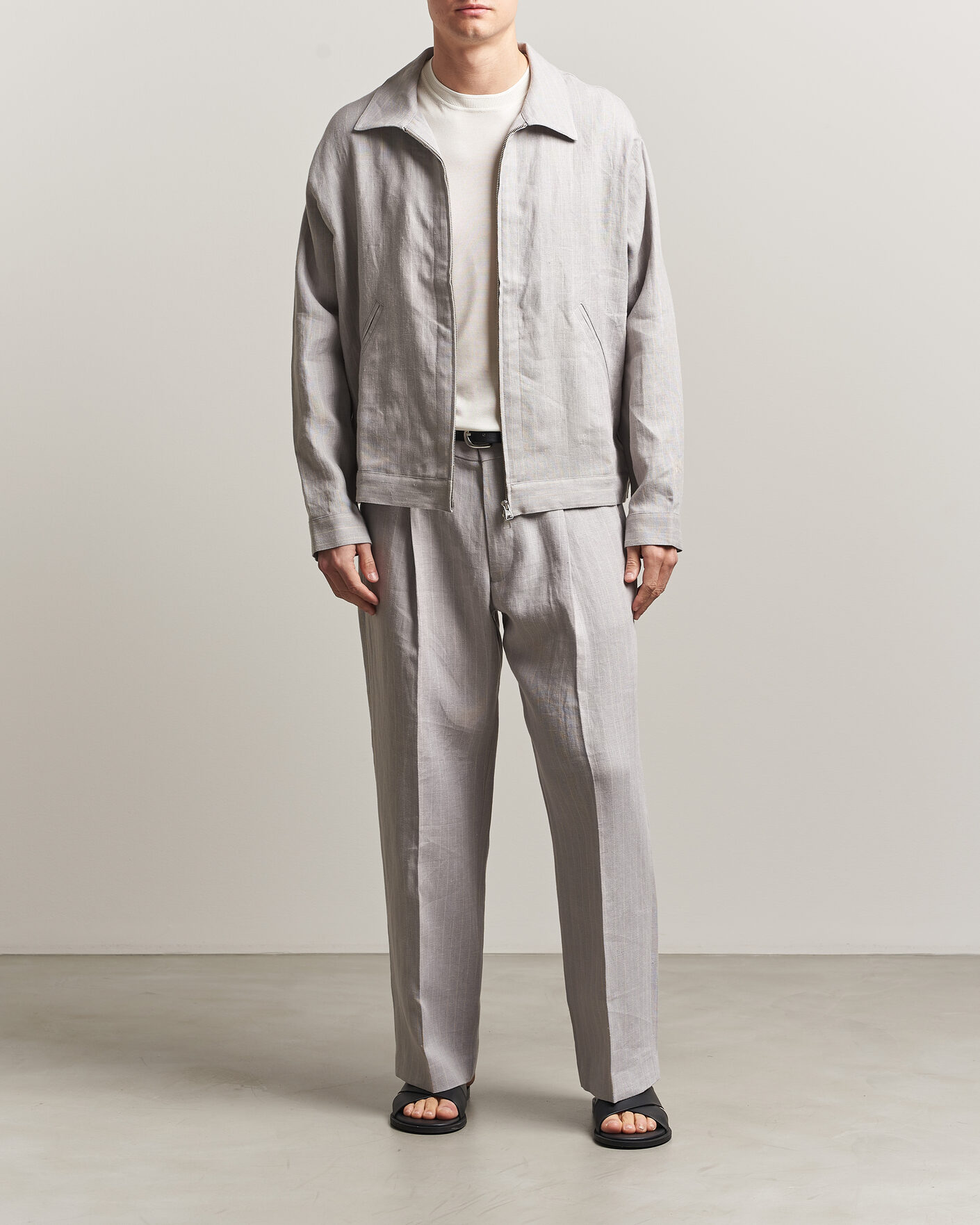 Herren | Hemden | NN07 | Petrus Pinstriped Linen Full Zip Overshirt Grey