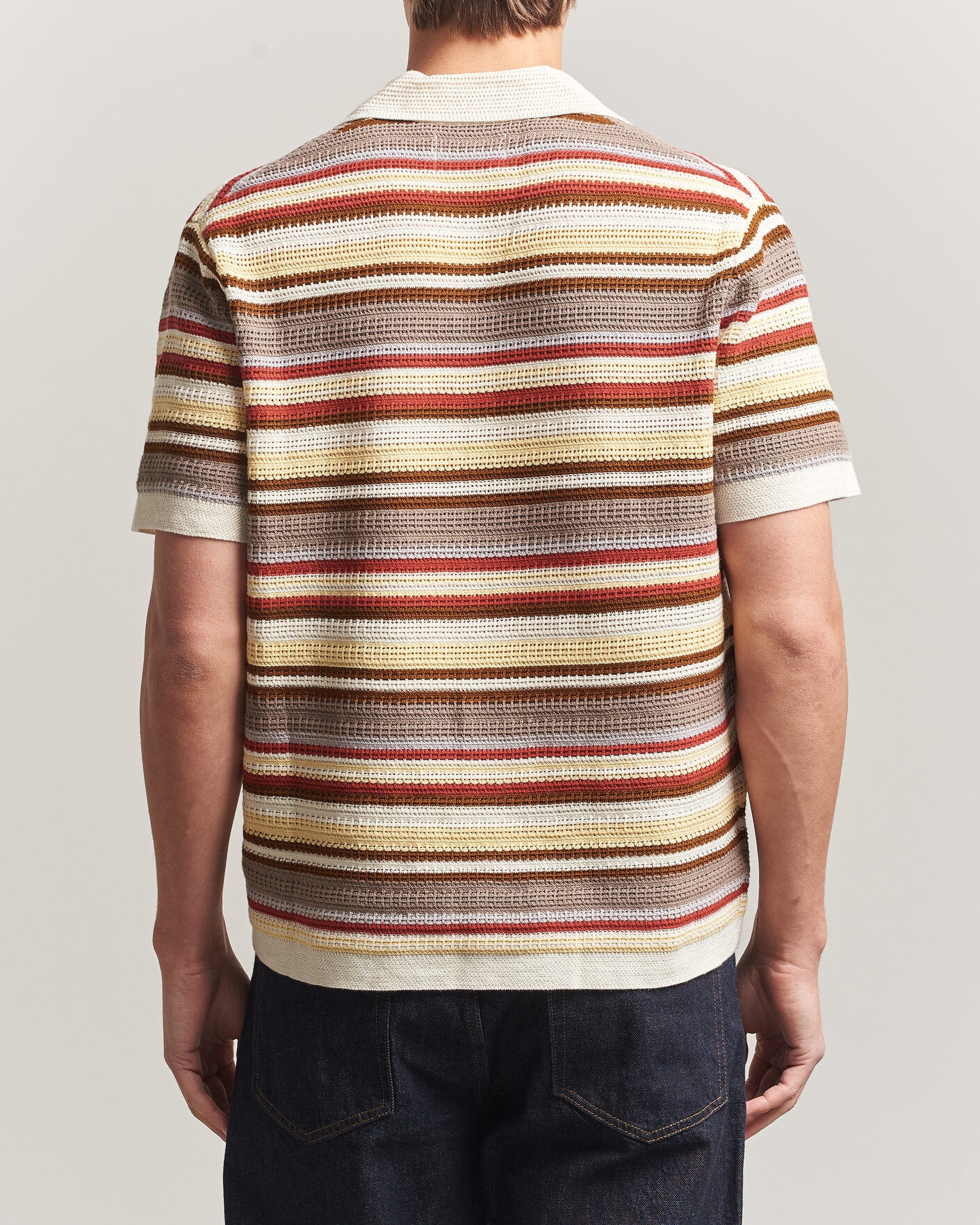 Herren | Hemden | NN07 | Lars Striped Knitted Short Sleeve Shirt Ivory Multi