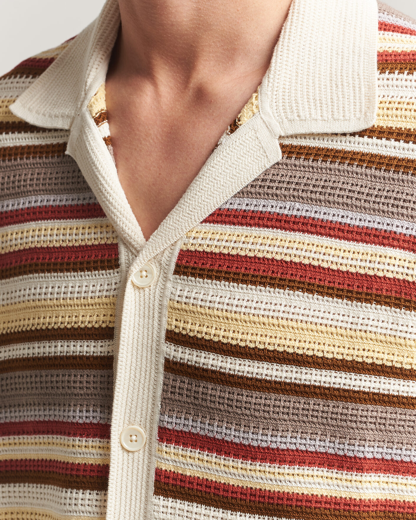 Herren | Hemden | NN07 | Lars Striped Knitted Short Sleeve Shirt Ivory Multi
