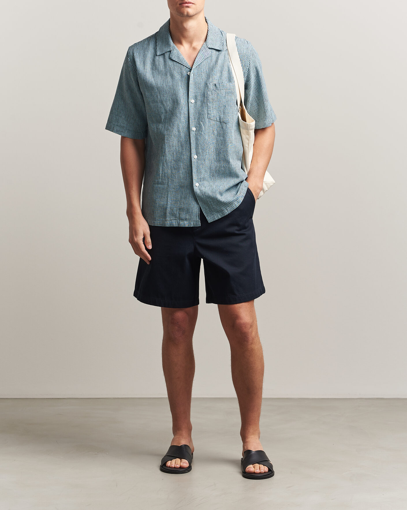 Herren | Hemden | Samsøe Samsøe | Oscar Linen/Cotton Striped Short Sleeve Shirt Tourmaline