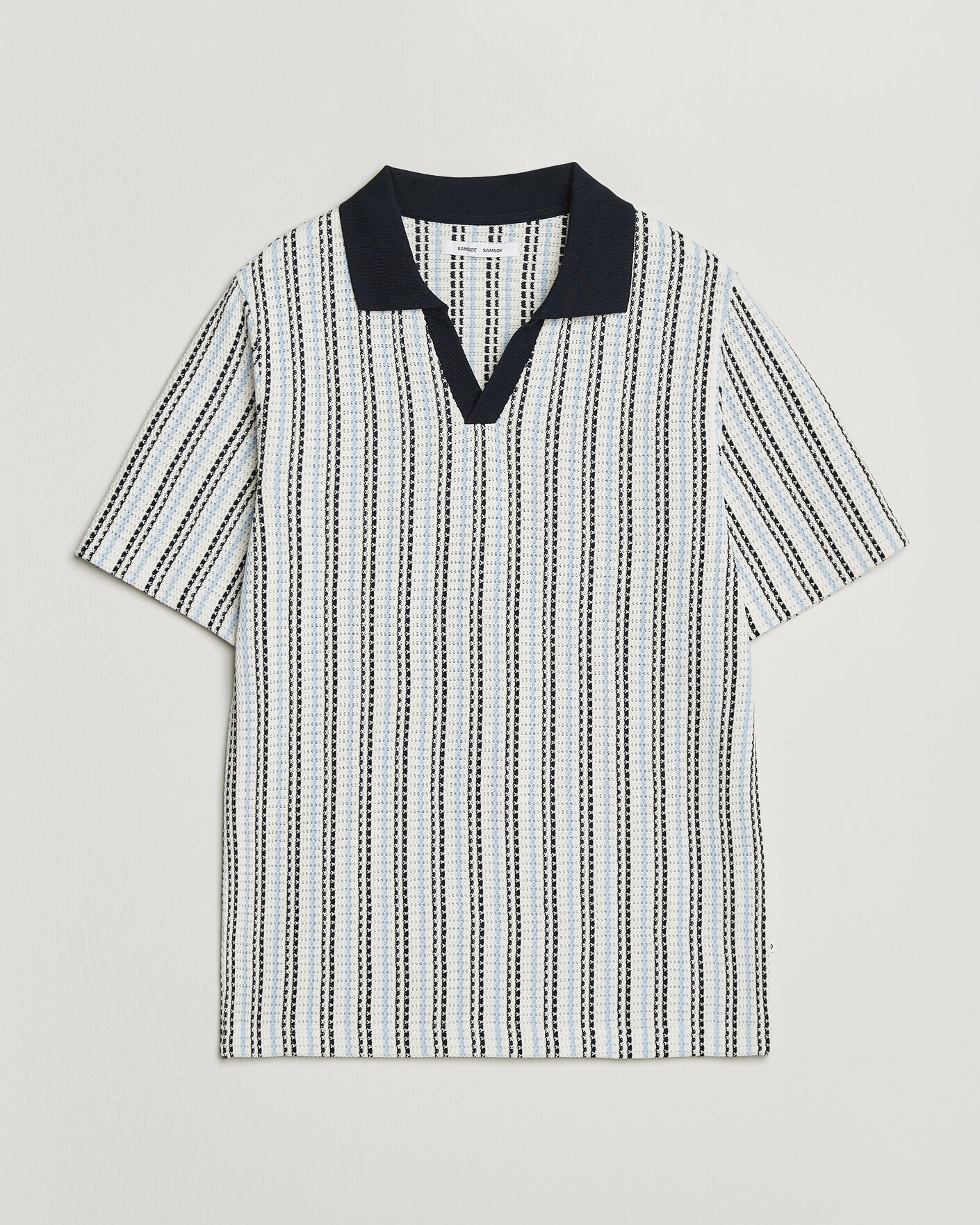 Herren | Poloshirts | Samsøe Samsøe | Mac Striped Knitted Polo Blue/White