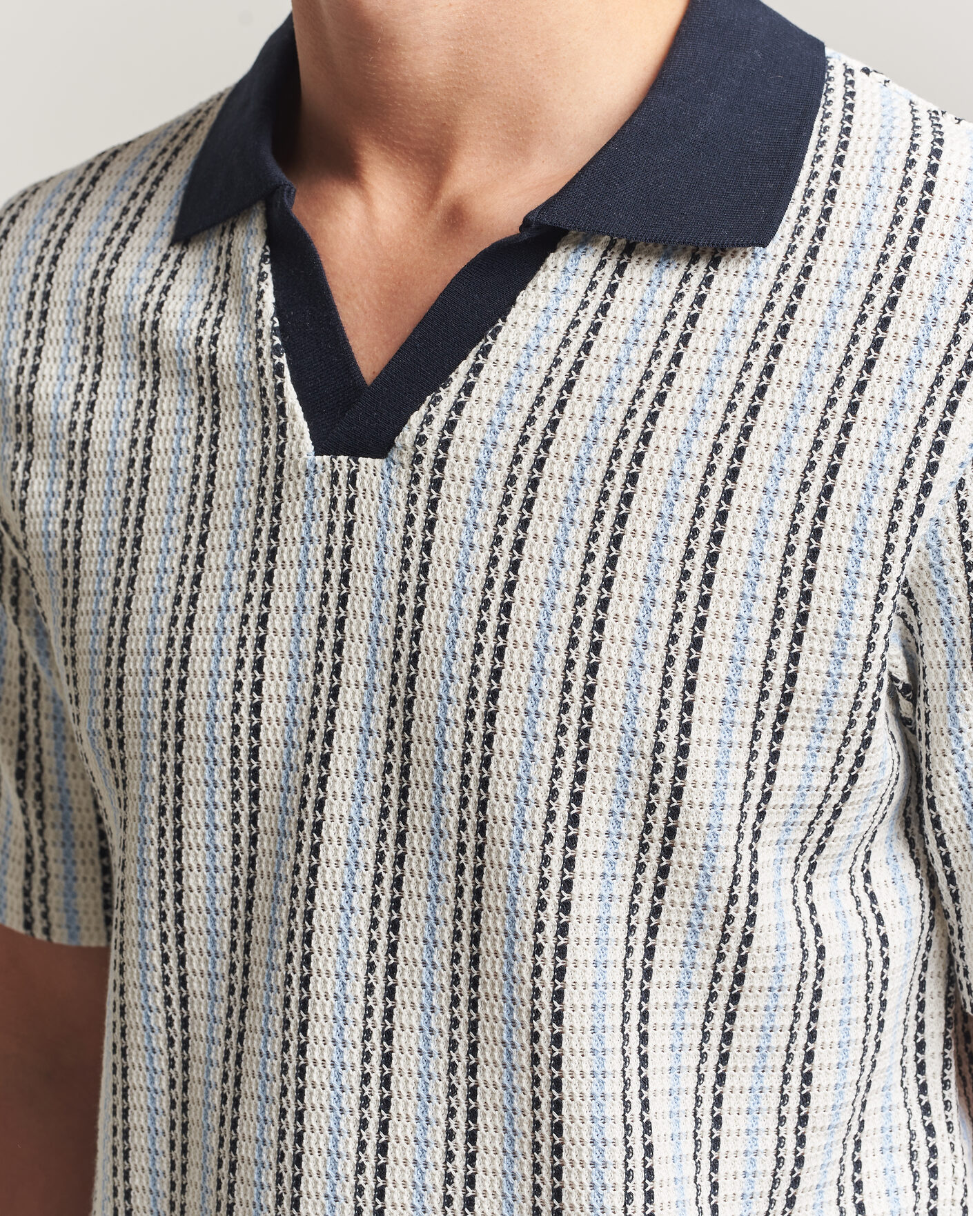 Herren | Poloshirts | Samsøe Samsøe | Mac Striped Knitted Polo Blue/White