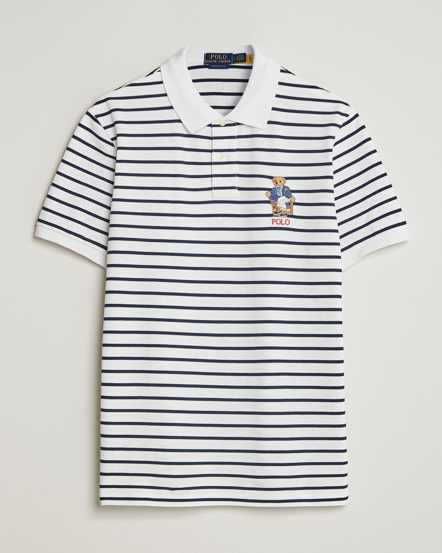 Herren | Poloshirts | Polo Ralph Lauren | Newport Bear Striped Custom Slim Polo White/Navy
