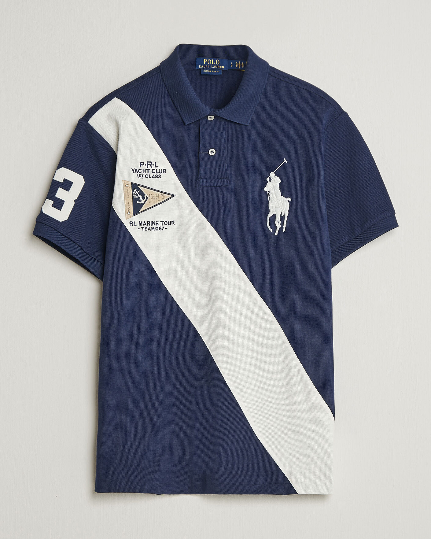 Herren | Poloshirts | Polo Ralph Lauren | Custom Slim Diagonal Stipe Polo Newport Navy/Nevis