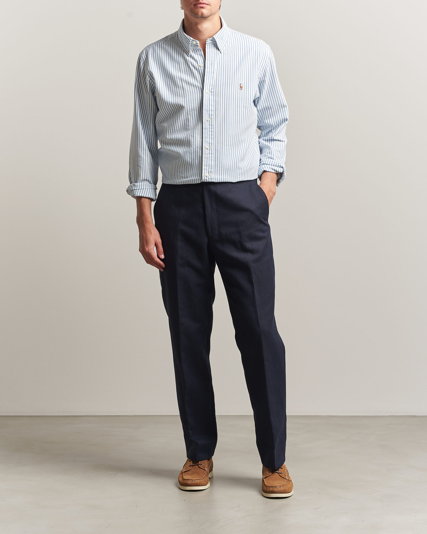 Herren | Hemden | Polo Ralph Lauren | Custom Fit Seersucker/Oxford Stripe Shirt White/Blue