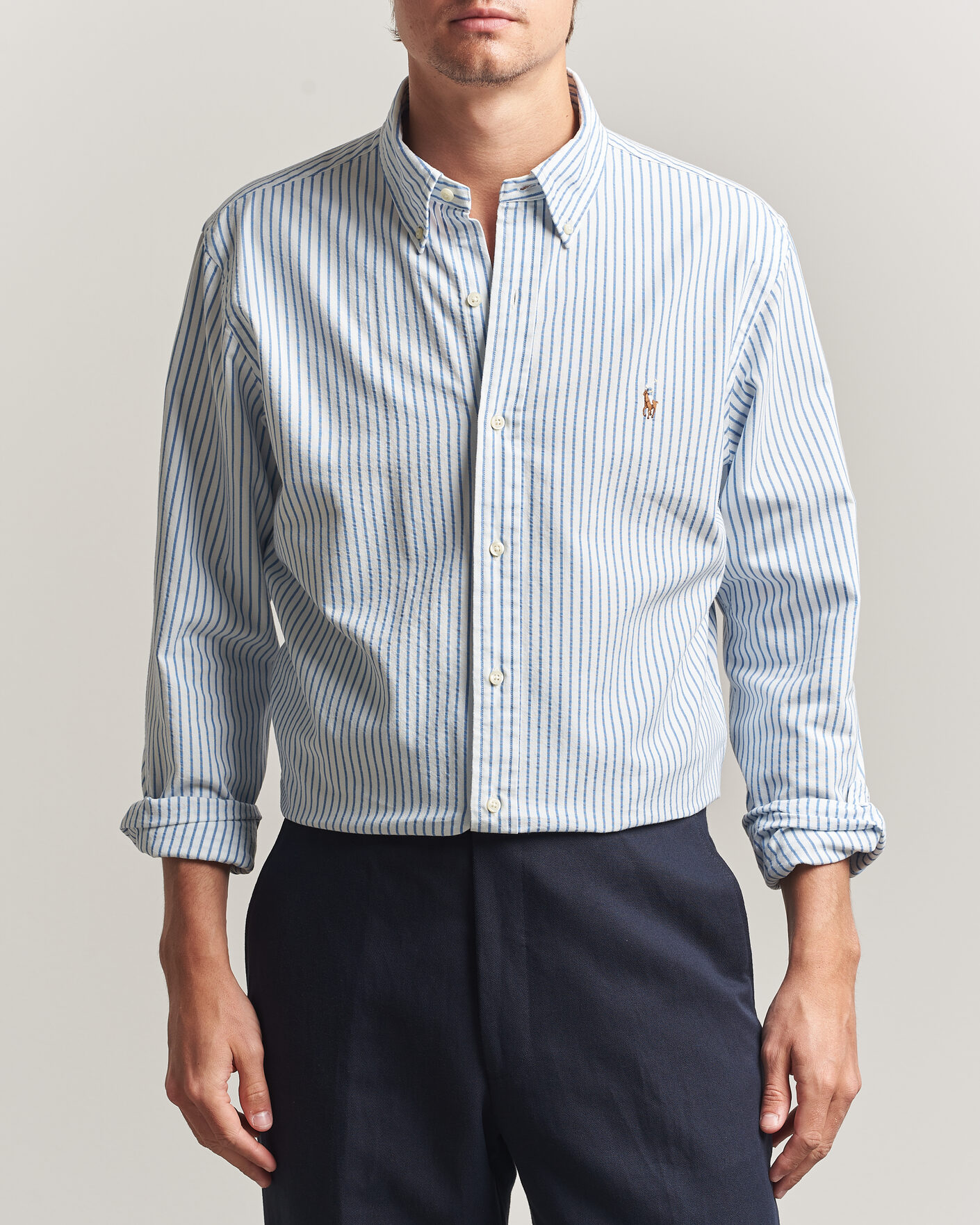 Herren | Hemden | Polo Ralph Lauren | Custom Fit Seersucker/Oxford Stripe Shirt White/Blue